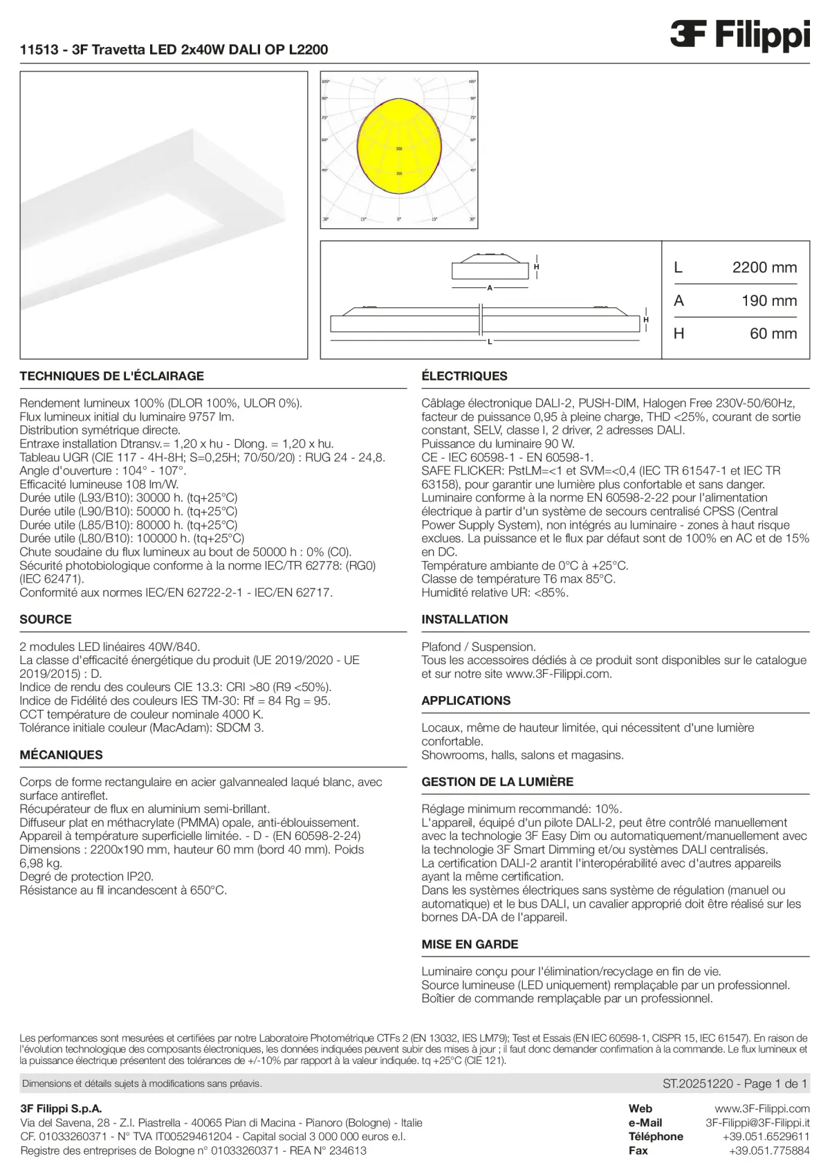 11513 - 3F Travetta LED 2x40W DALI OP L2200 - Datasheet - fr