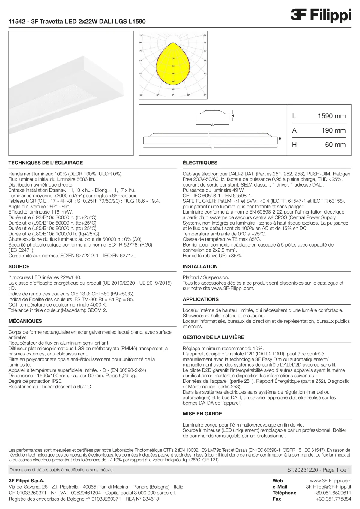 11542 - 3F Travetta LED 2x22W DALI LGS L1590 - Datasheet - fr