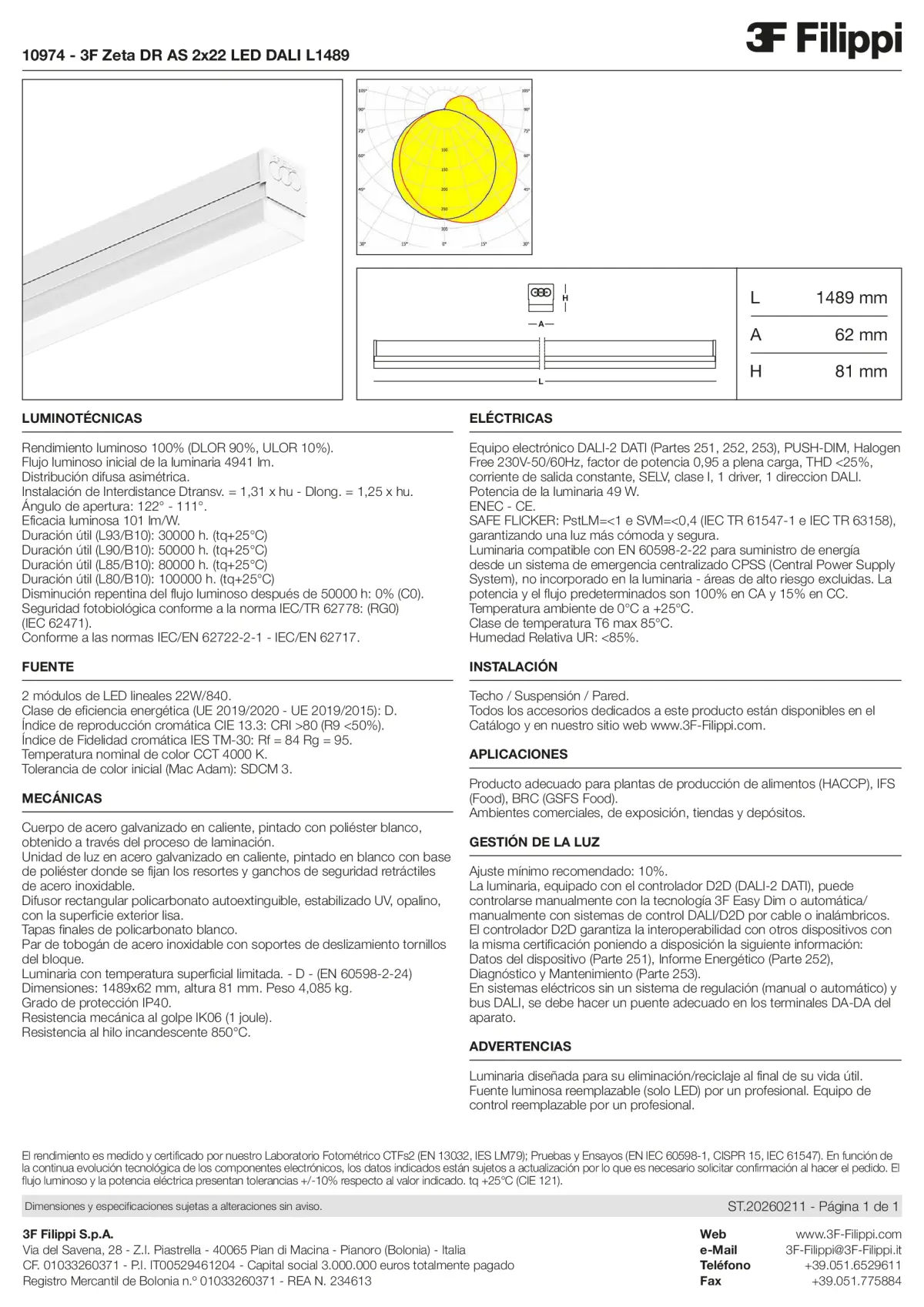10974 - 3F Zeta DR AS 2x22 LED DALI L1489 - Datasheet - es