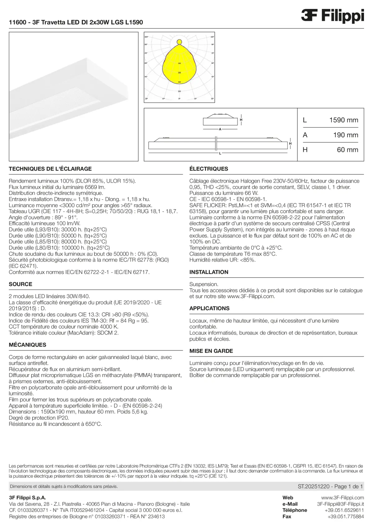 11600 - 3F Travetta LED DI 2x30W LGS L1590 - Datasheet - fr
