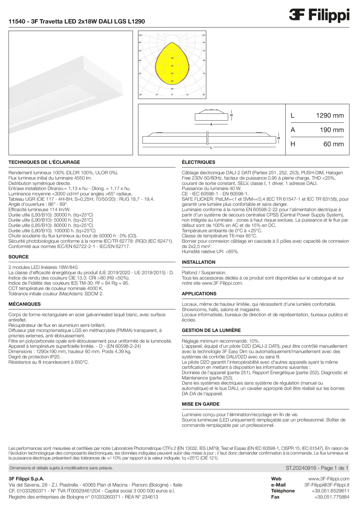 11540 - 3F Travetta LED 2x18W DALI LGS L1290 - Datasheet - fr