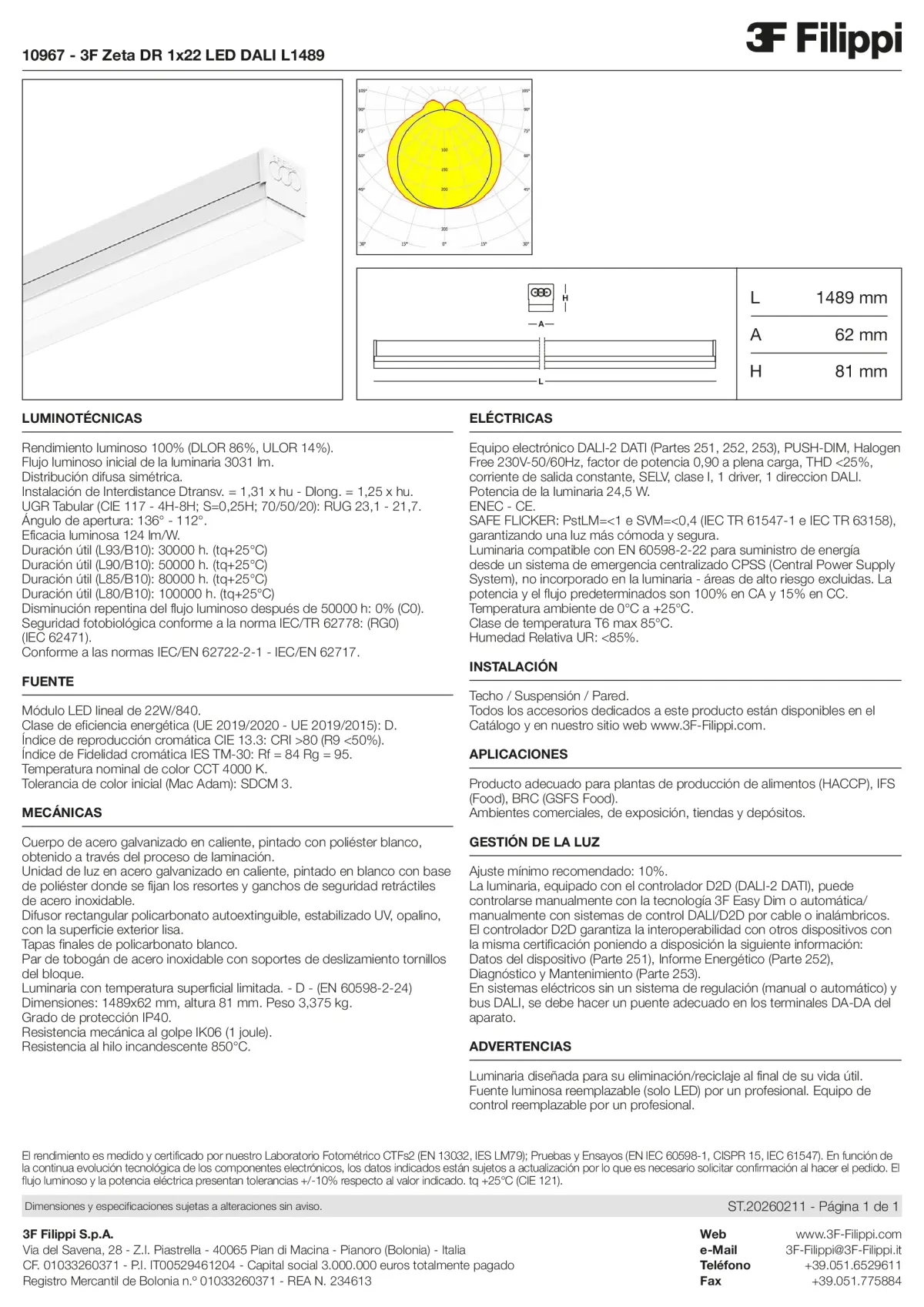 10967 - 3F Zeta DR 1x22 LED DALI L1489 - Datasheet - es