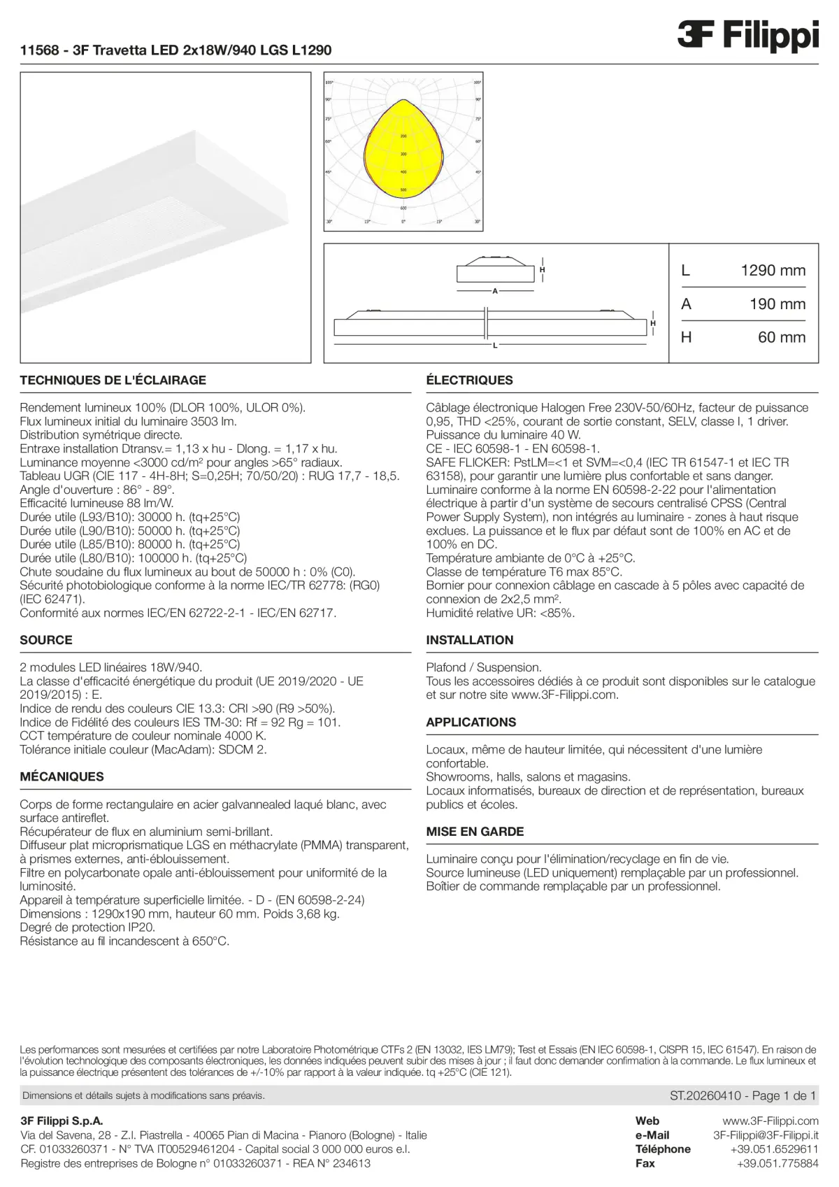 11568 - 3F Travetta LED 2x18W-940 LGS L1290 - Datasheet - fr