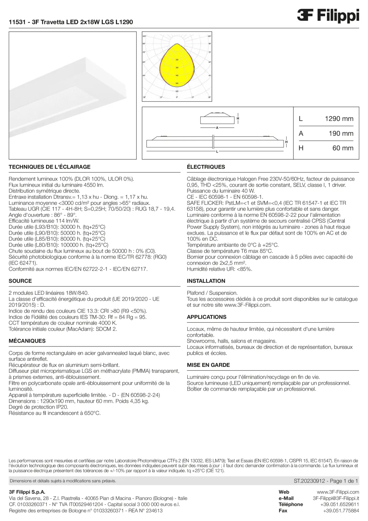 11531 - 3F Travetta LED 2x18W LGS L1290 - Datasheet - fr