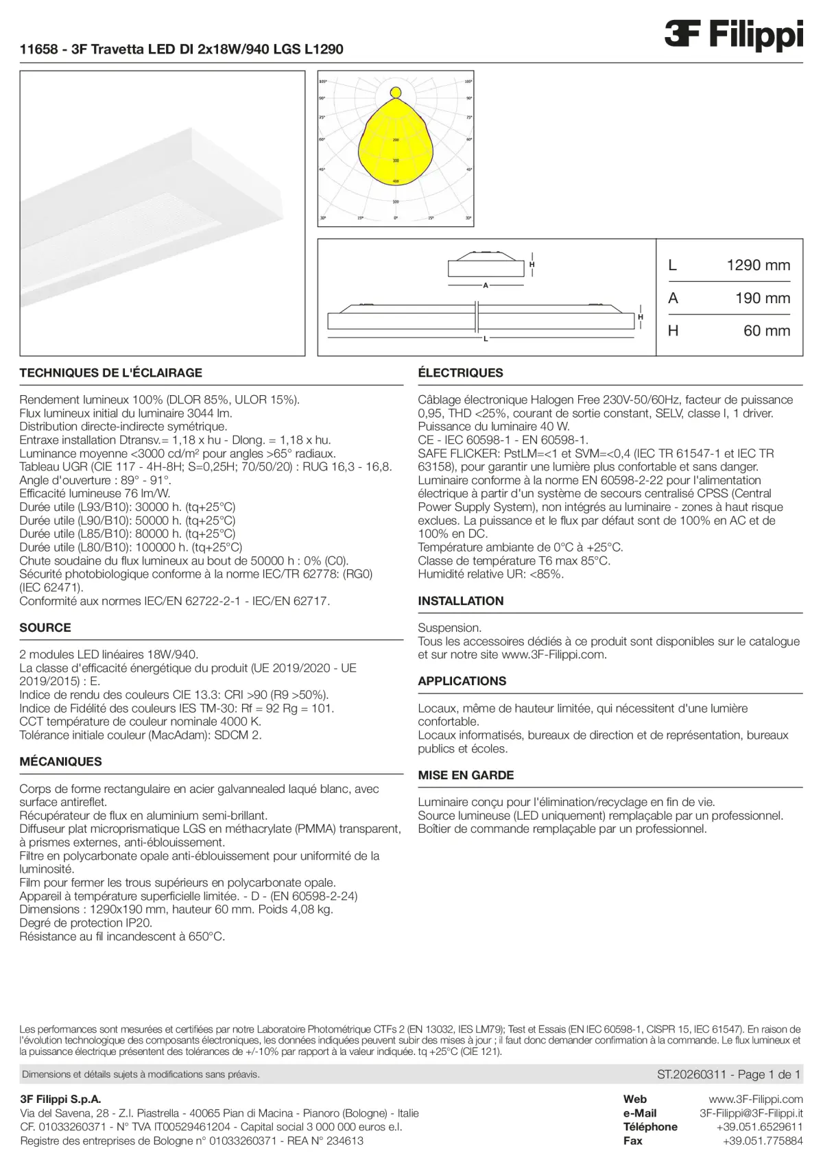 11658 - 3F Travetta LED DI 2x18W-940 LGS L1290 - Datasheet - fr