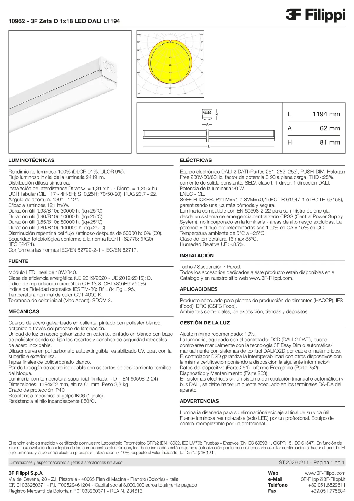 10962 - 3F Zeta D 1x18 LED DALI L1194 - Datasheet - es
