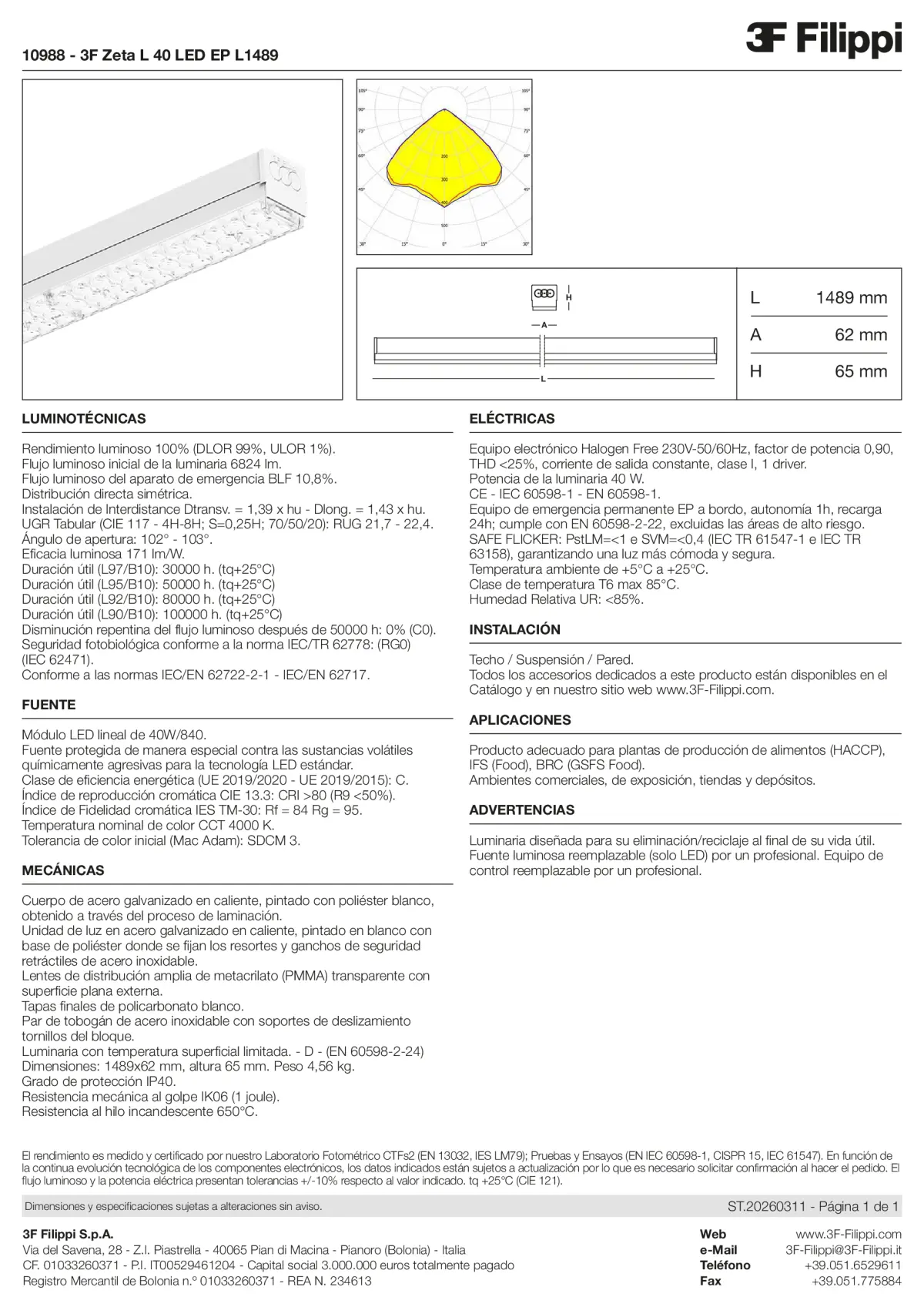 10988 - 3F Zeta L 40 LED EP L1489 - Datasheet - es