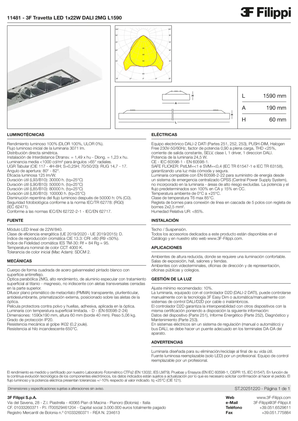 11481 - 3F Travetta LED 1x22W DALI 2MG L1590 - Datasheet - es