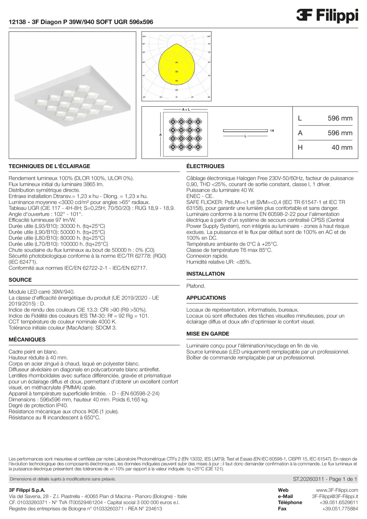 12138 - 3F Diagon P 39W-940 SOFT UGR 596x596 - Datasheet - fr