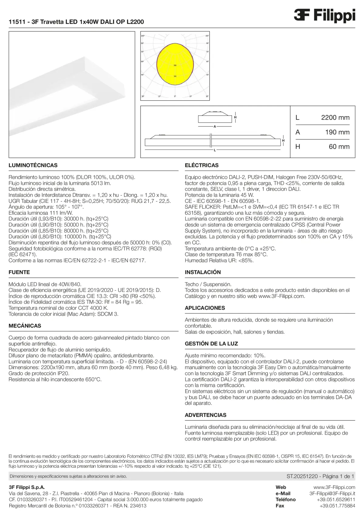 11511 - 3F Travetta LED 1x40W DALI OP L2200 - Datasheet - es