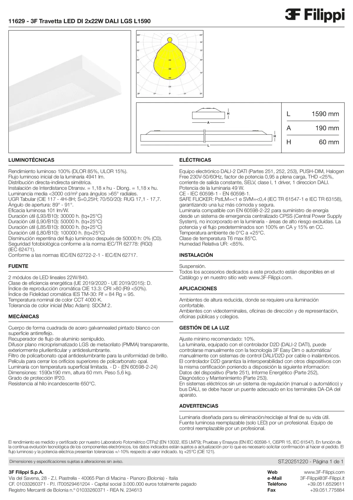 11629 - 3F Travetta LED DI 2x22W DALI LGS L1590 - Datasheet - es