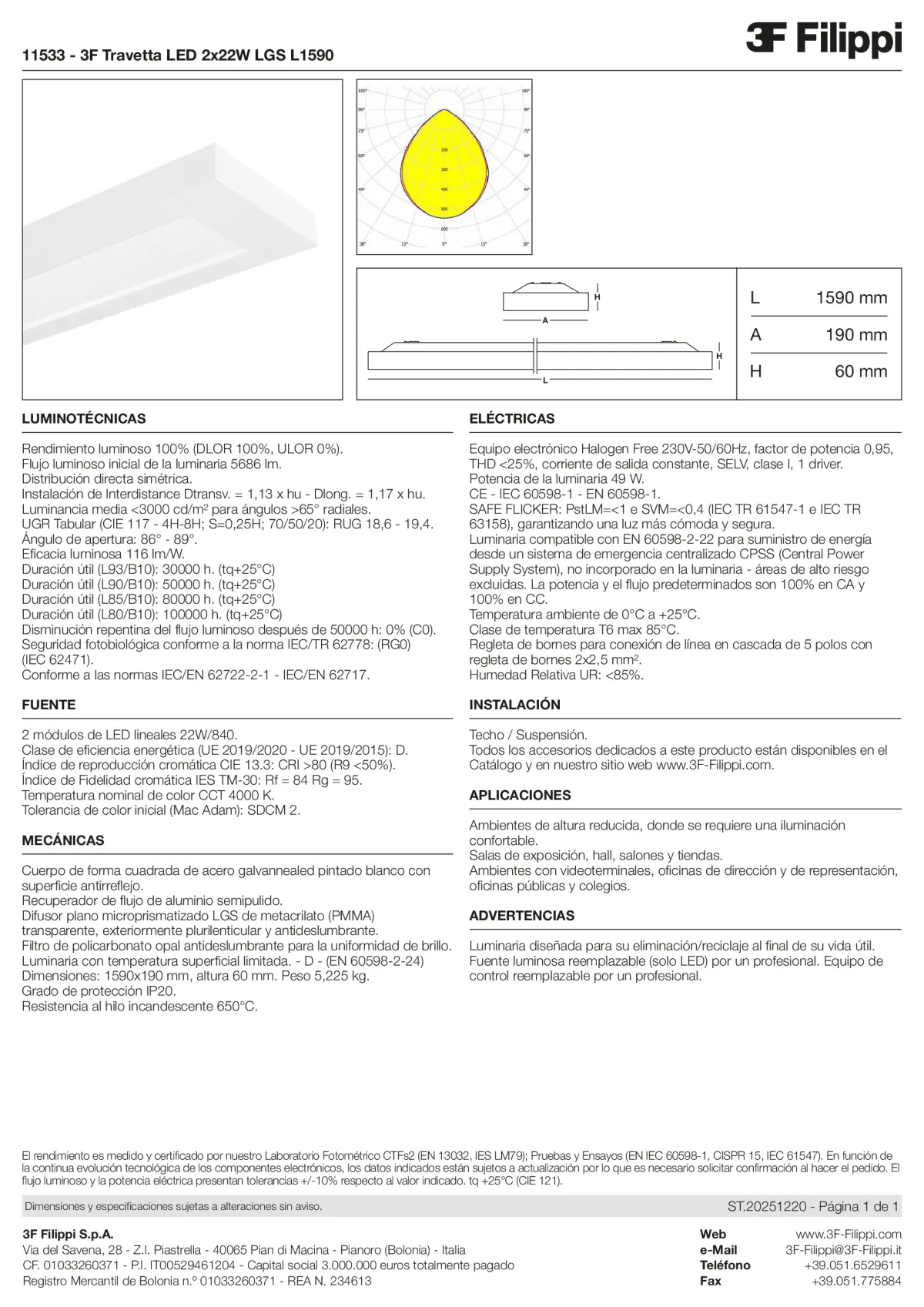 11533 - 3F Travetta LED 2x22W LGS L1590 - Datasheet - es