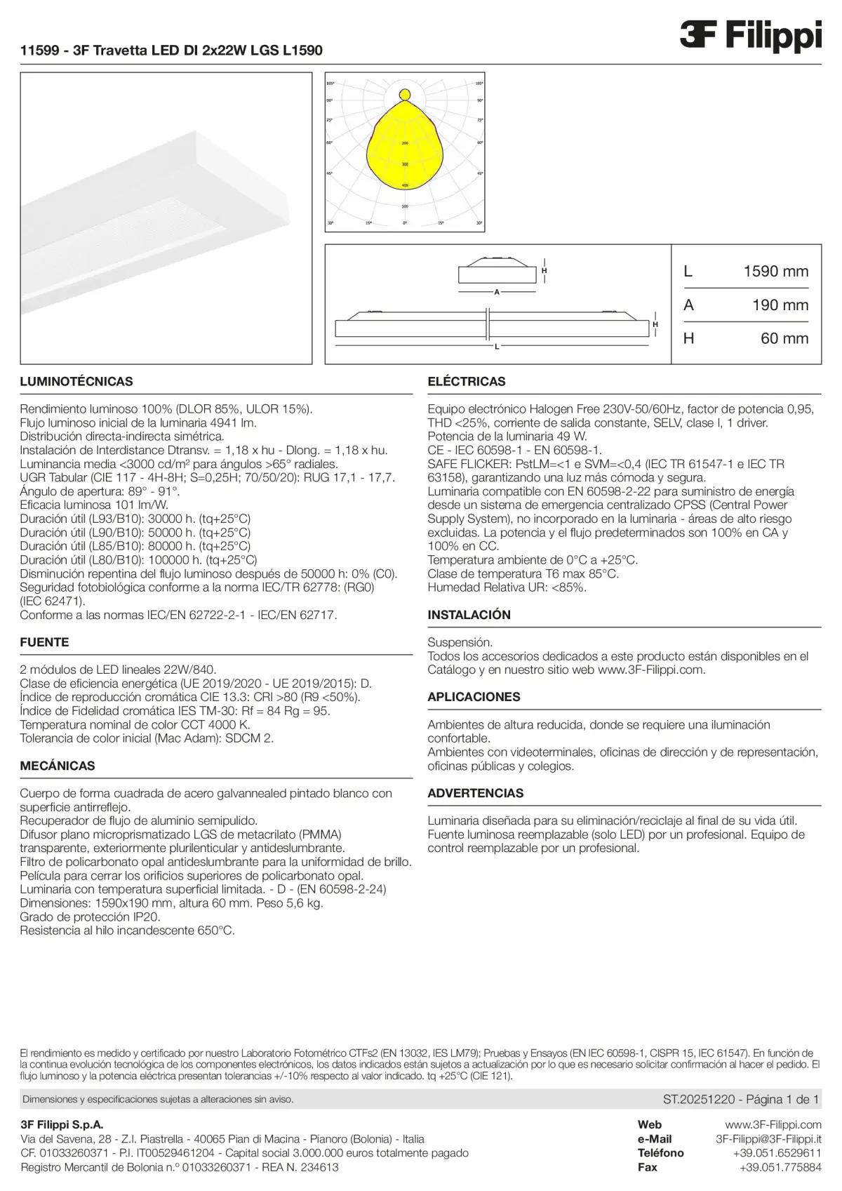 11599 - 3F Travetta LED DI 2x22W LGS L1590 - Datasheet - es