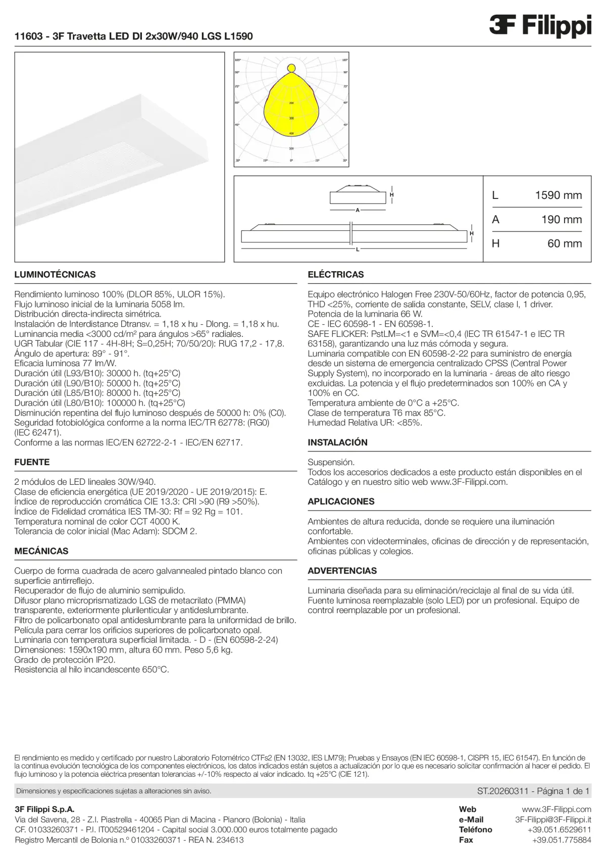 11603 - 3F Travetta LED DI 2x30W-940 LGS L1590 - Datasheet - es