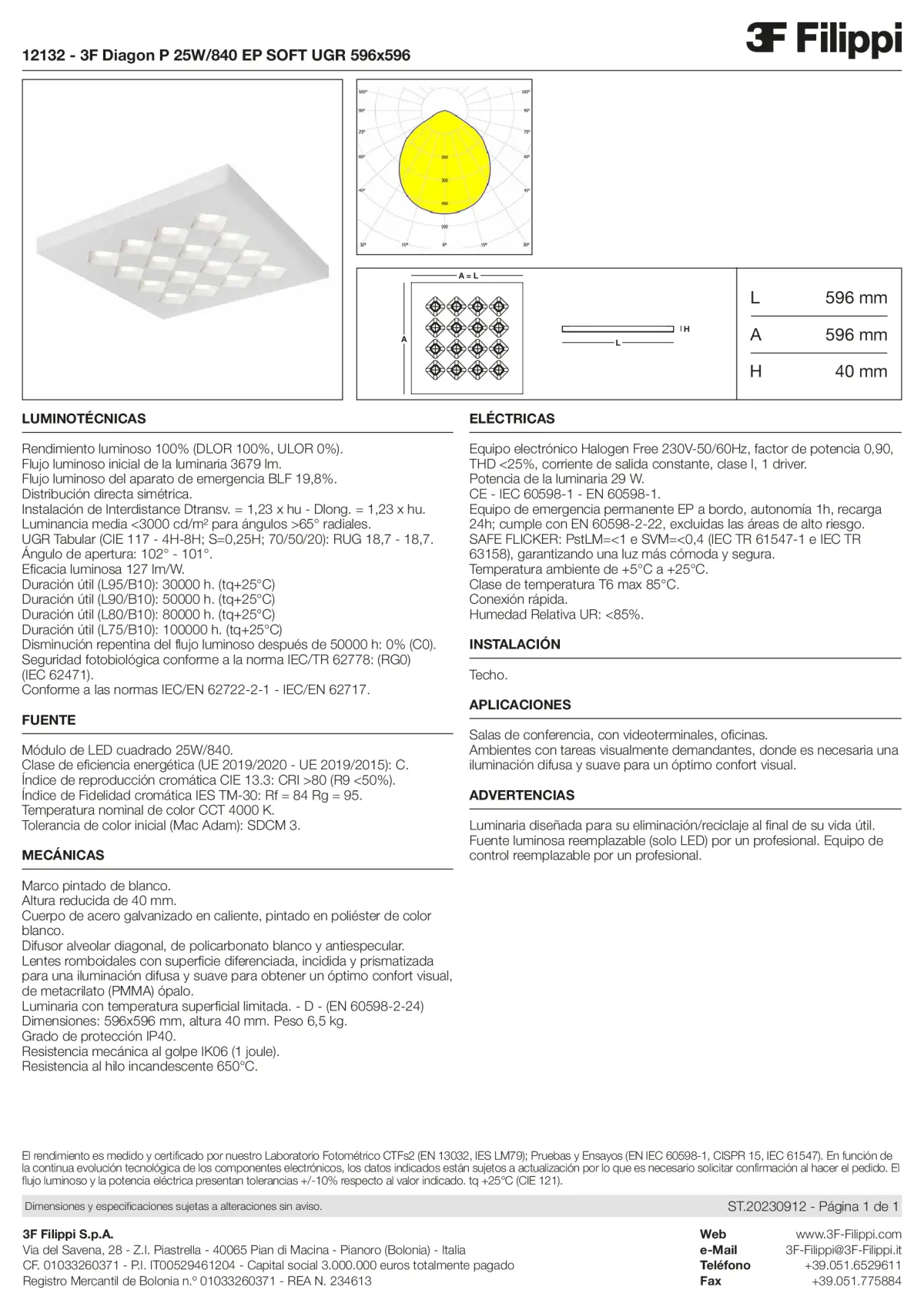 12132 - 3F Diagon P 25W-840 EP SOFT UGR 596x596 - Datasheet - es