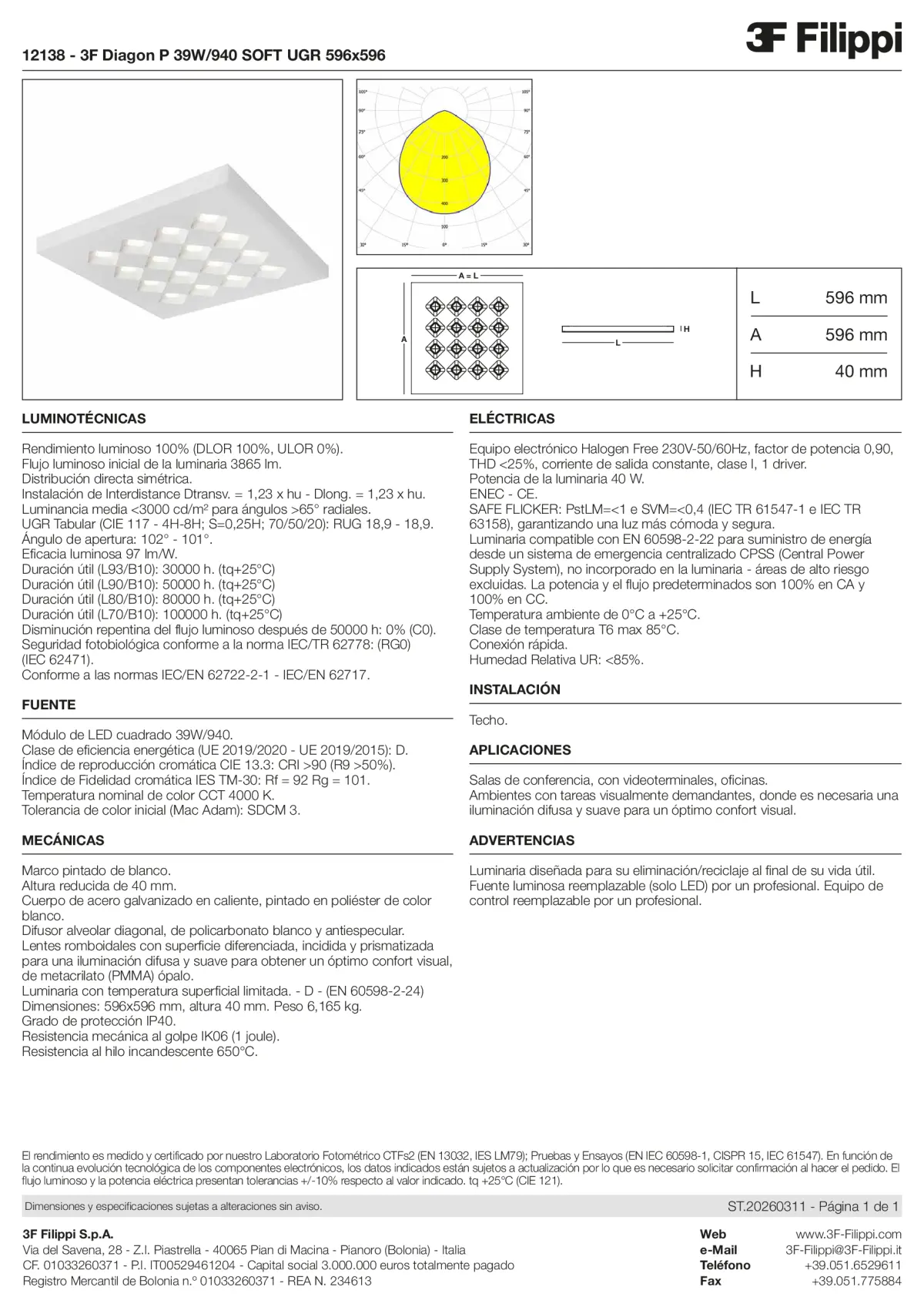12138 - 3F Diagon P 39W-940 SOFT UGR 596x596 - Datasheet - es