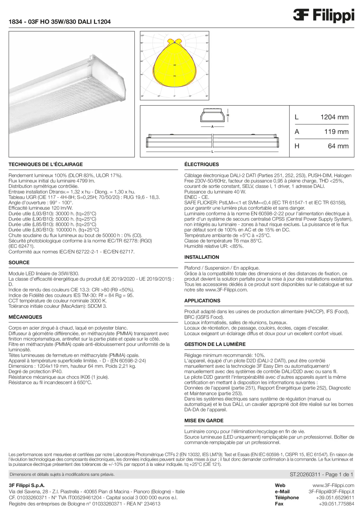 1834 - 03F HO 35W-830 DALI L1204 - Datasheet - fr