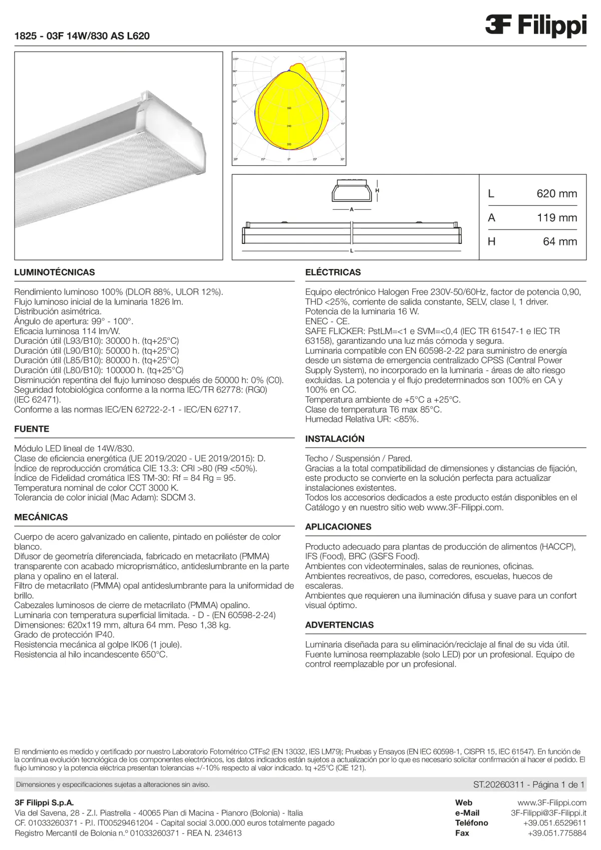 1825 - 03F 14W-830 AS L620 - Datasheet - es