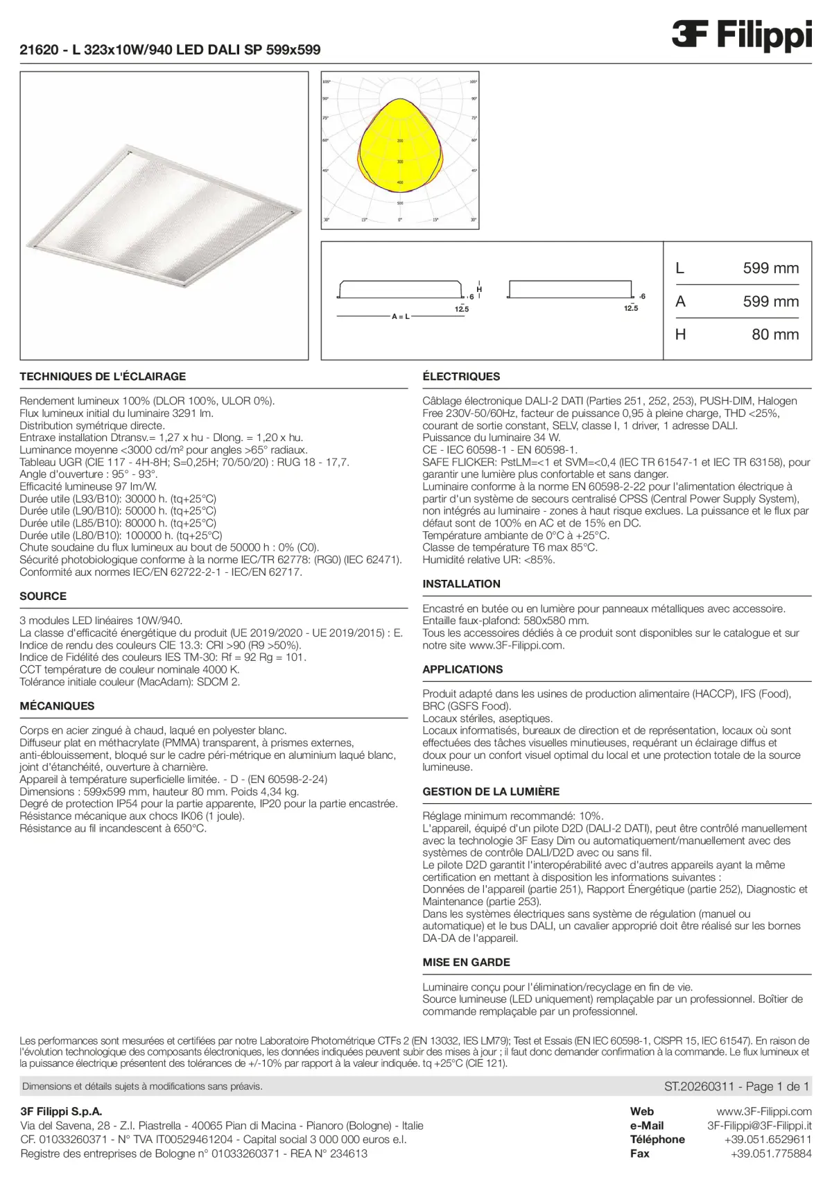 21620 - L 323x10W-940 LED DALI SP 599x599 - Datasheet - fr
