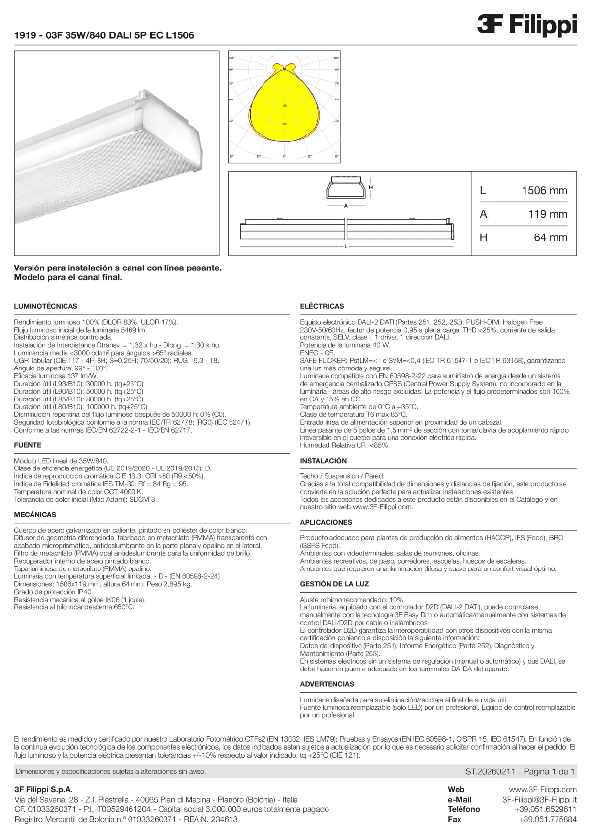 1919 - 03F 35W-840 DALI 5P EC L1506 - Datasheet - es