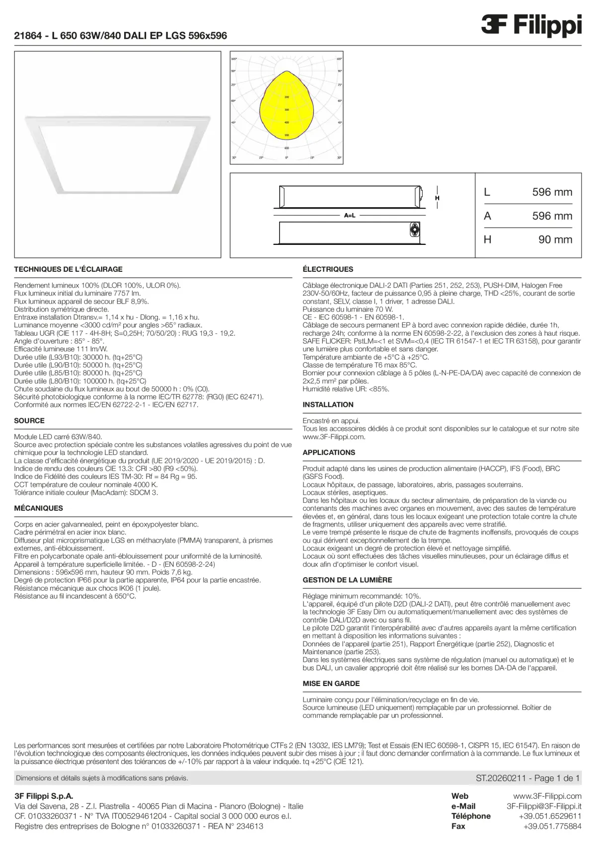21864 - L 650 63W-840 DALI EP LGS 596x596 - Datasheet - fr