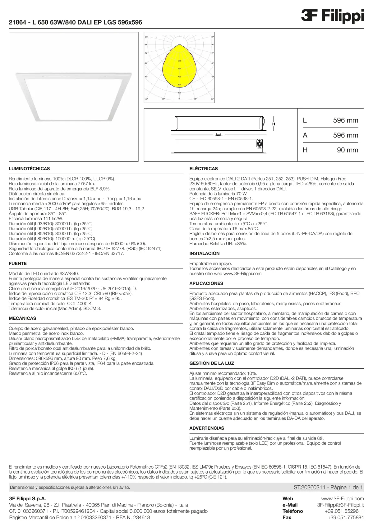 21864 - L 650 63W-840 DALI EP LGS 596x596 - Datasheet - es
