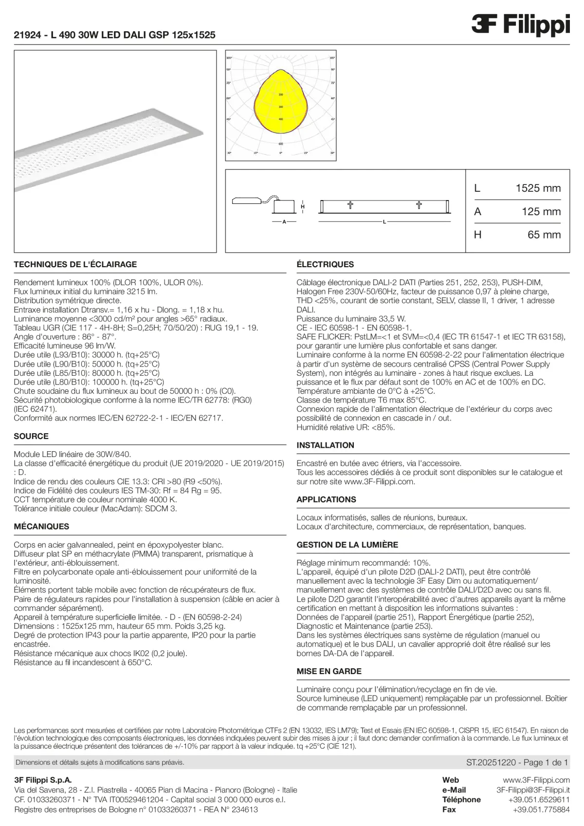 21924 - L 490 30W LED DALI GSP 125x1525 - Datasheet - fr