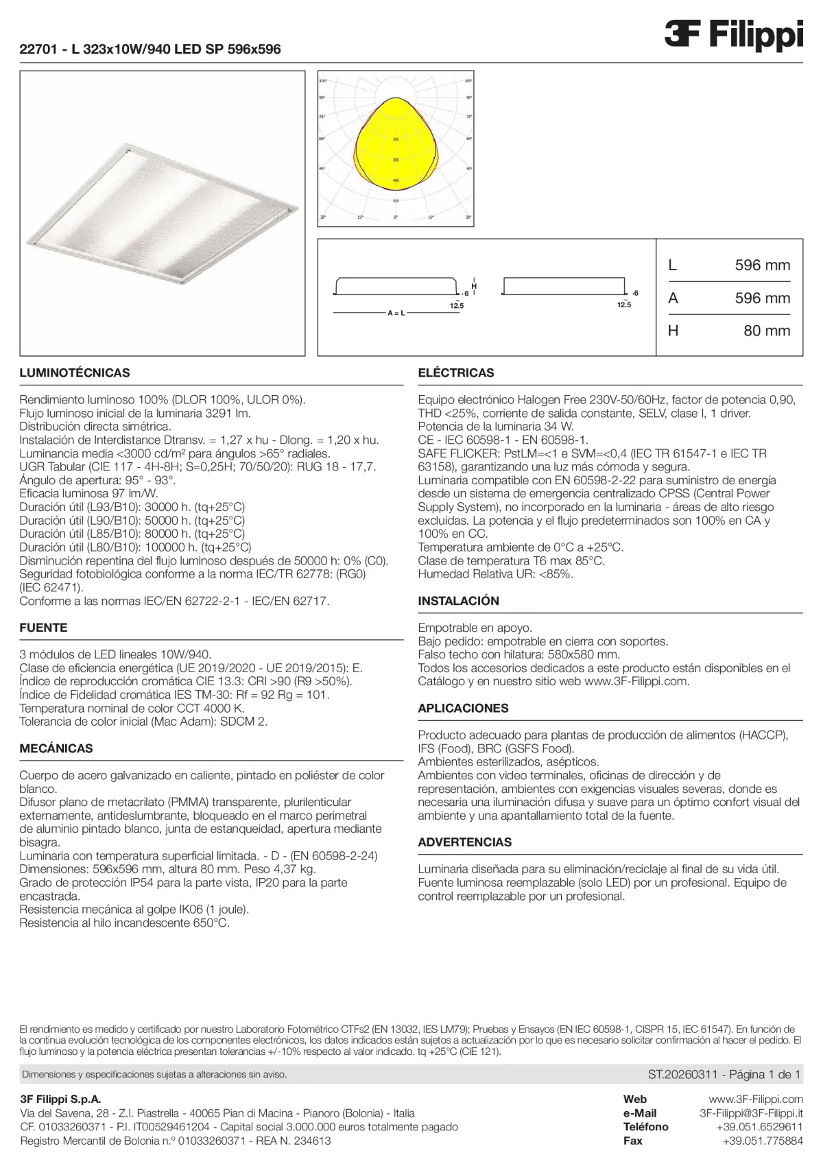 22701 - L 323x10W-940 LED SP 596x596 - Datasheet - es