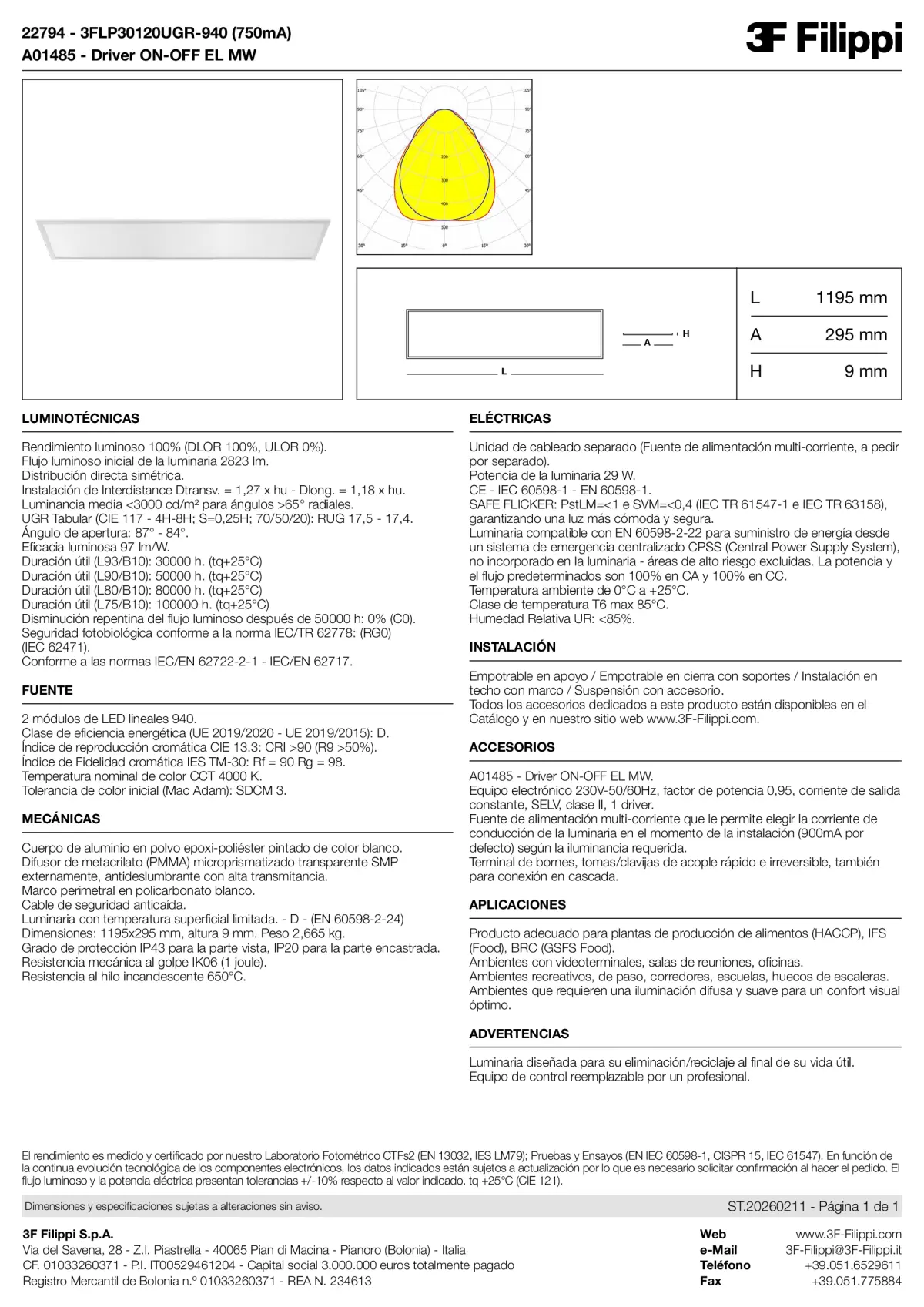 22794+A01485 - 3FLP30120UGR-940 (750mA) + ON-OFF EL MW - Datasheet - es
