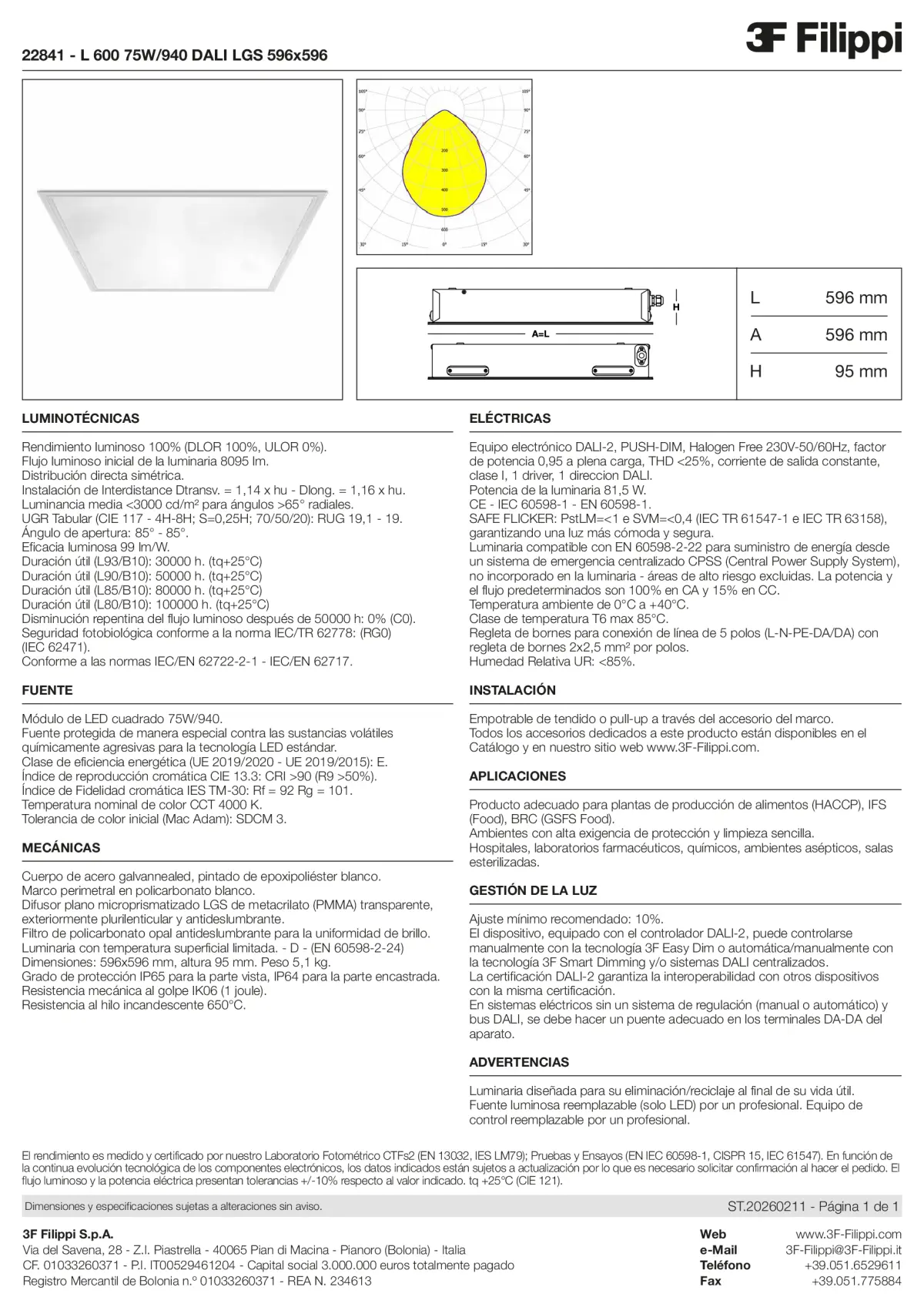 22841 - L 600 75W-940 DALI LGS 596x596 - Datasheet - es