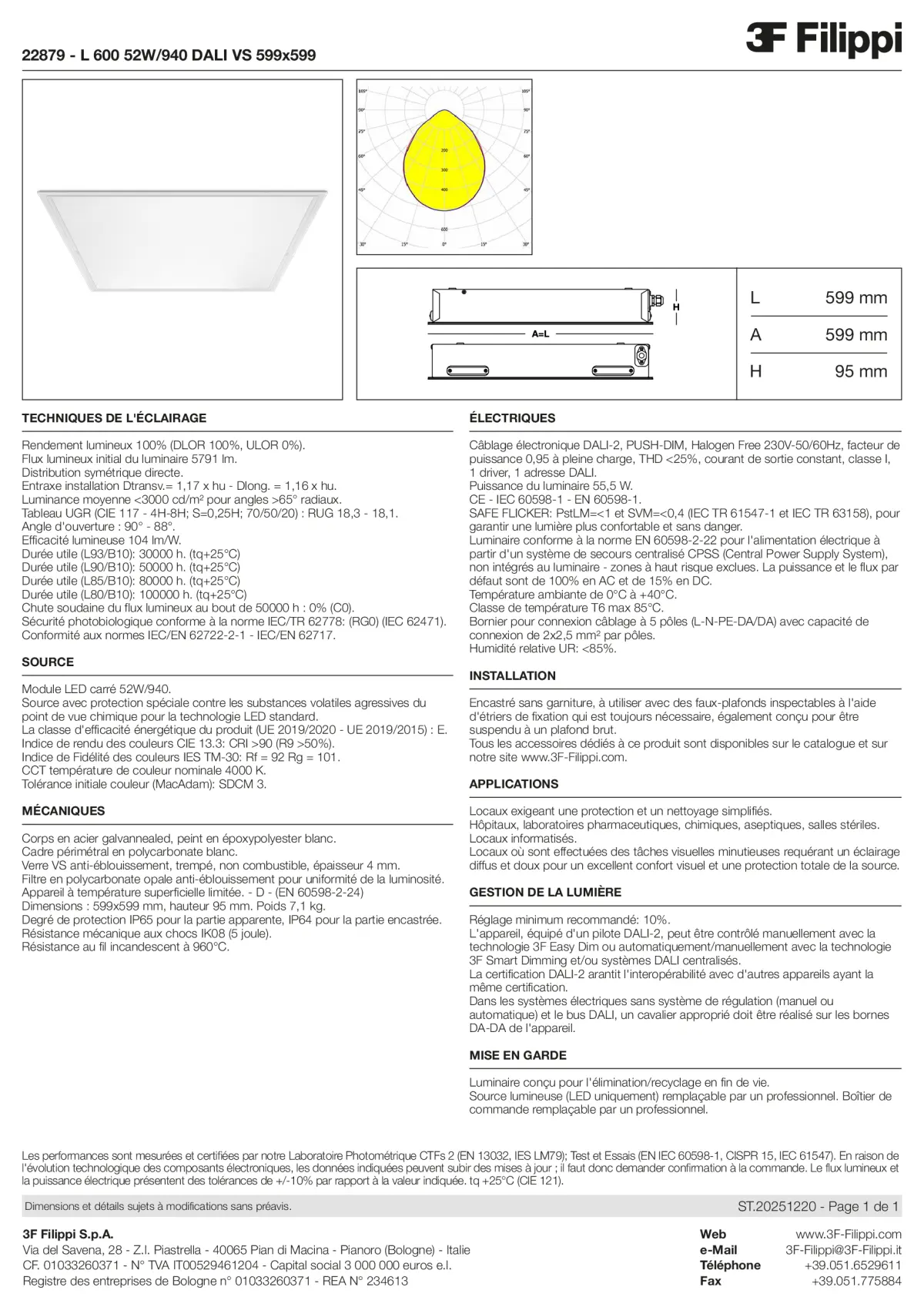 22879 - L 600 52W-940 DALI VS 599x599 - Datasheet - fr