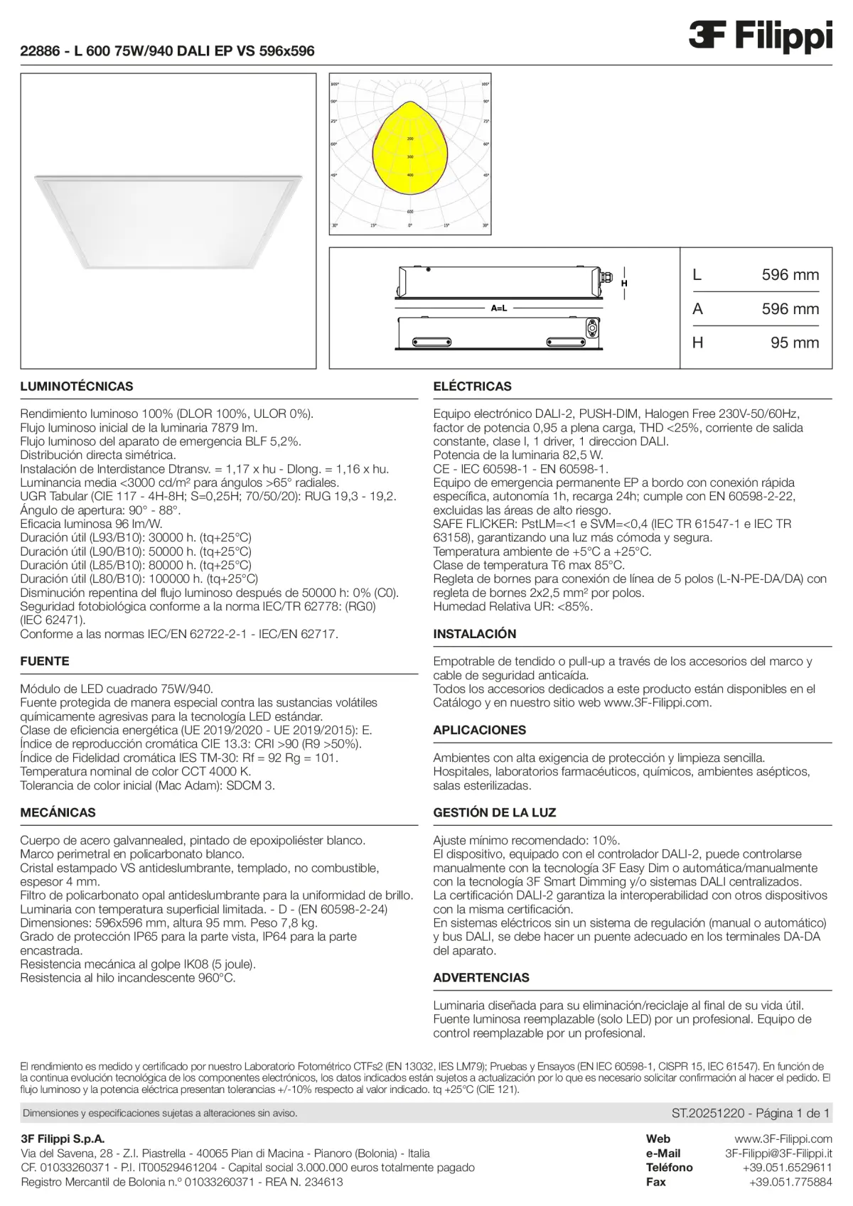 22886 - L 600 75W-940 DALI EP VS 596x596 - Datasheet - es