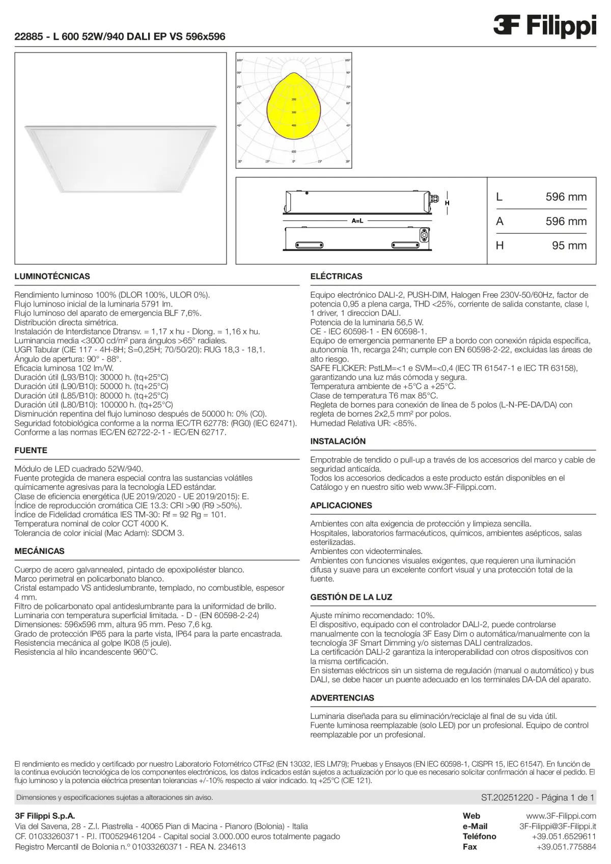 22885 - L 600 52W-940 DALI EP VS 596x596 - Datasheet - es