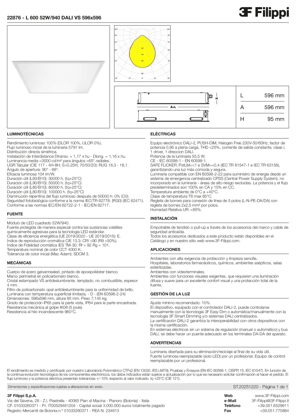 22876 - L 600 52W-940 DALI VS 596x596 - Datasheet - es