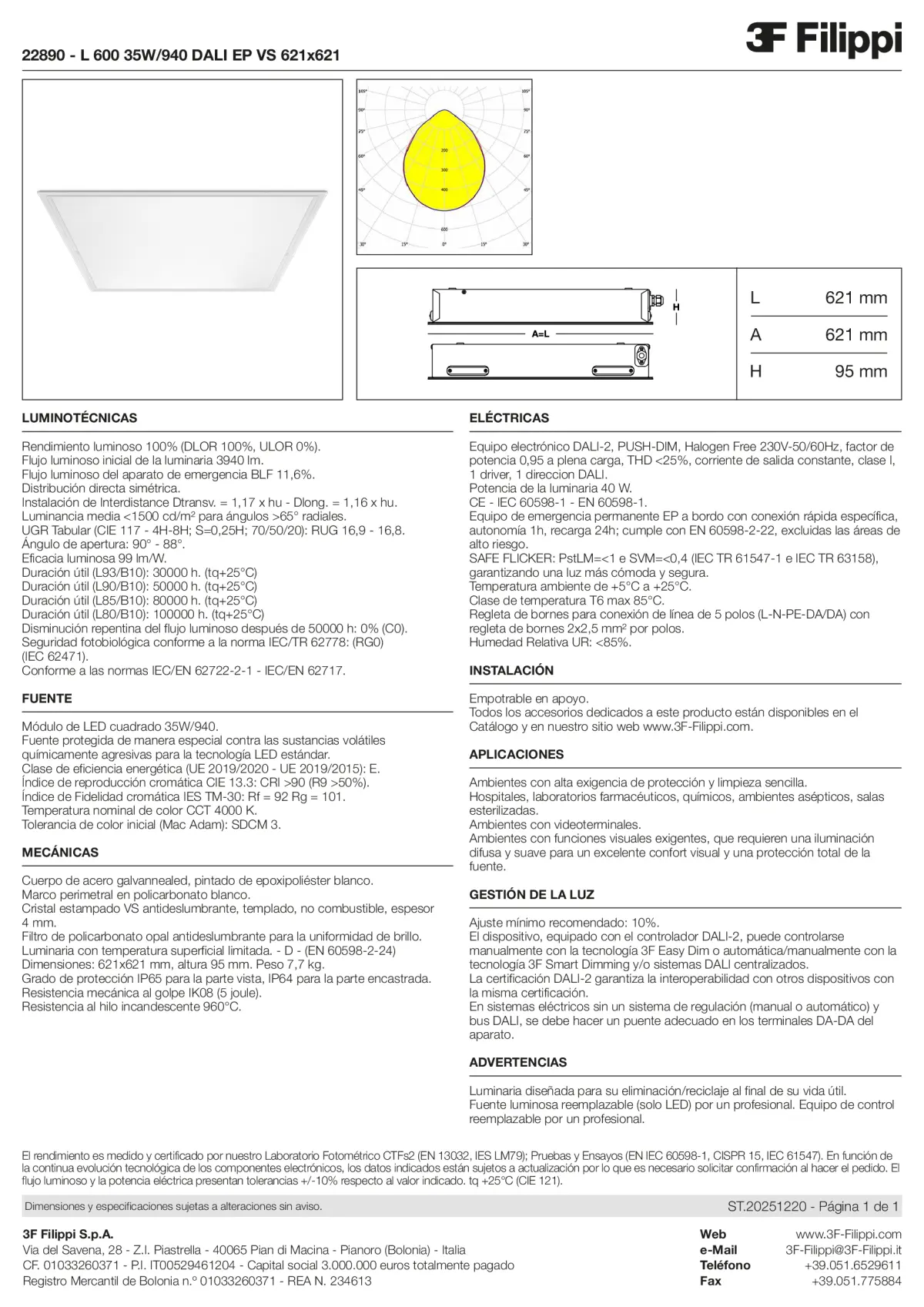 22890 - L 600 35W-940 DALI EP VS 621x621 - Datasheet - es