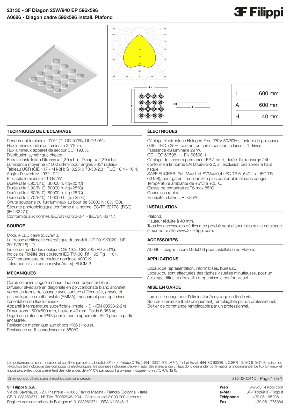 23130+A0686 - 3F Diagon 25W-940 EP 596x596 + Corn.plaf. - Datasheet - fr