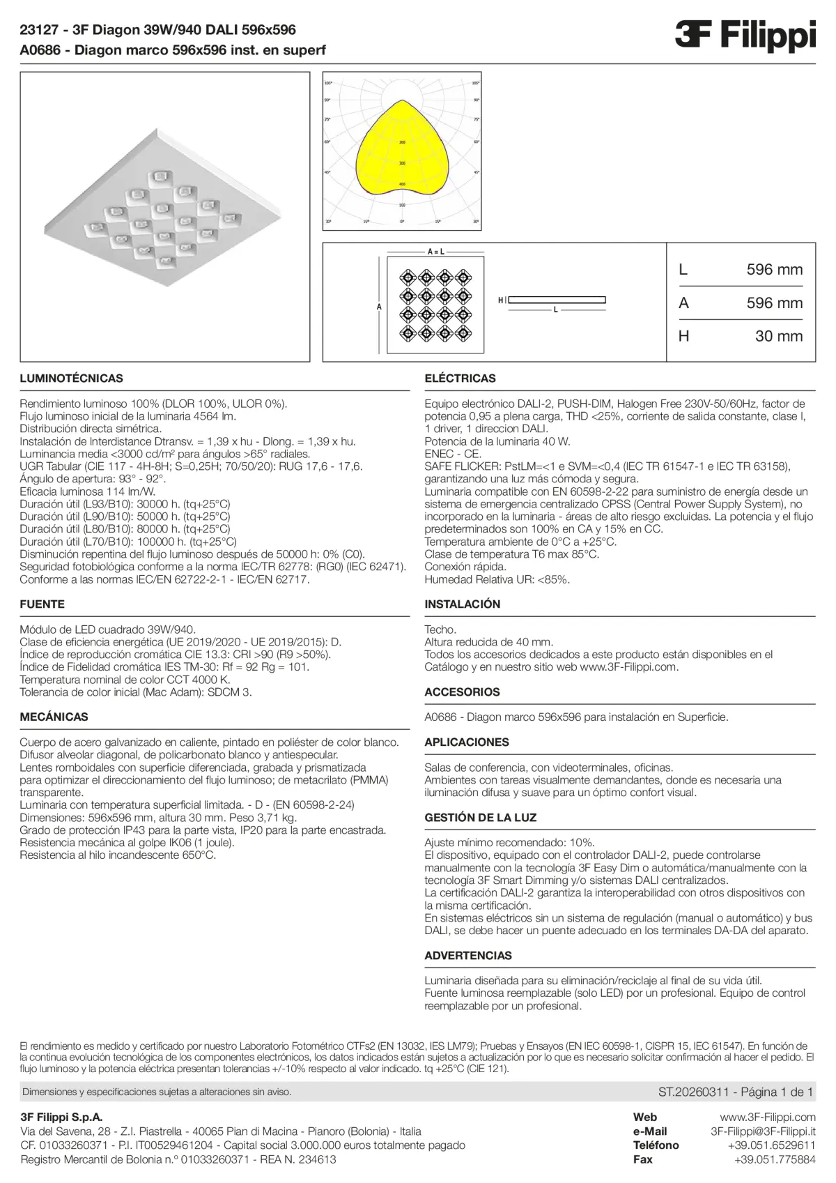 23127+A0686 - 3F Diagon 39W-940 DALI 596x596 + Corn.plaf. - Datasheet - es