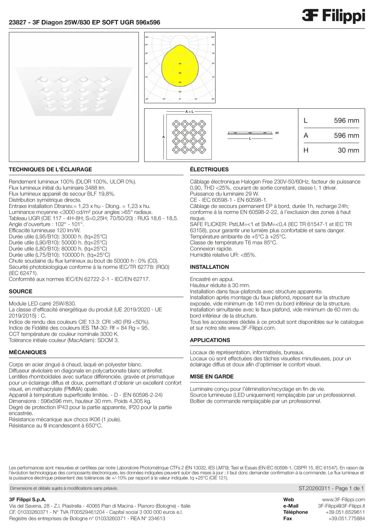 23827 - 3F Diagon 25W-830 EP SOFT UGR 596x596 - Datasheet - fr