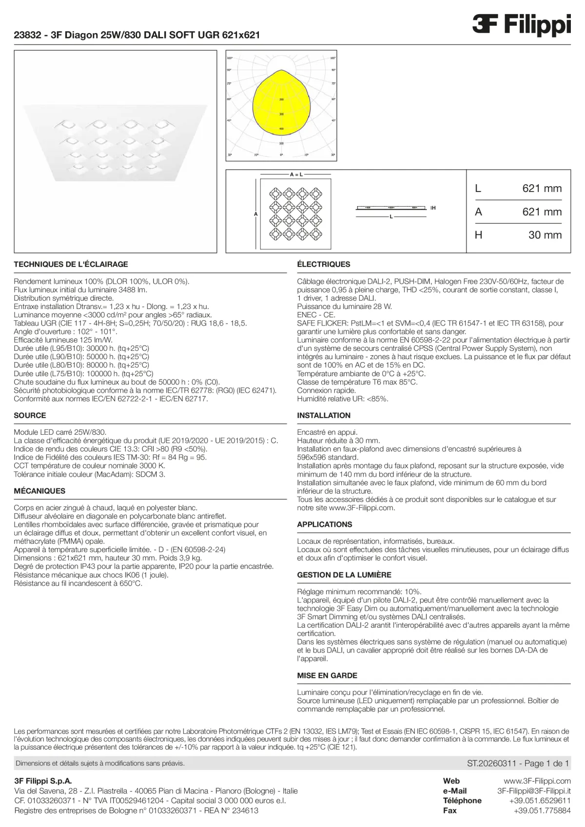 23832 - 3F Diagon 25W-830 DALI SOFT UGR 621x621 - Datasheet - fr