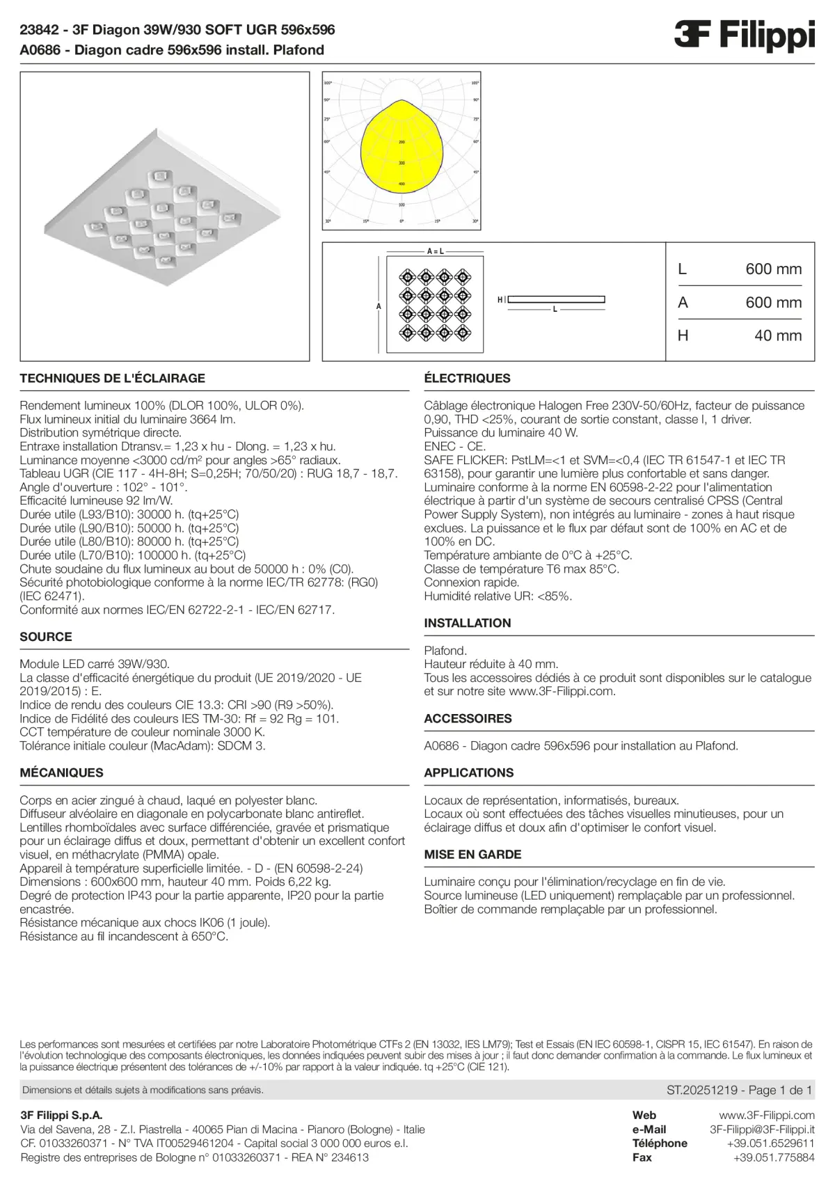 23842+A0686 - 3F Diagon 39W-930 SOFT UGR 596x596 + Corn.plaf. - Datasheet - fr