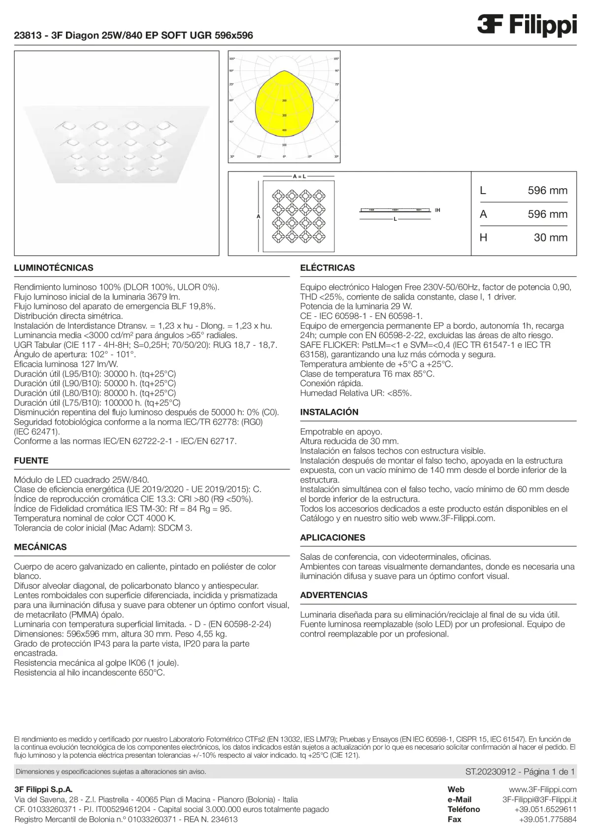 23813 - 3F Diagon 25W-840 EP SOFT UGR 596x596 - Datasheet - es