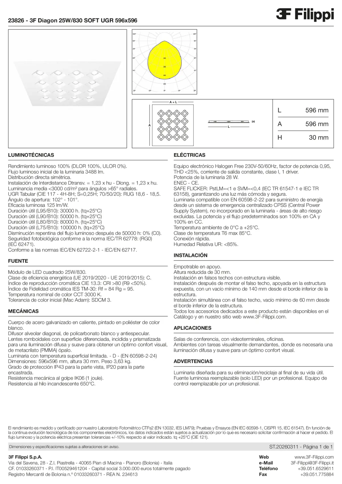 23826 - 3F Diagon 25W-830 SOFT UGR 596x596 - Datasheet - es