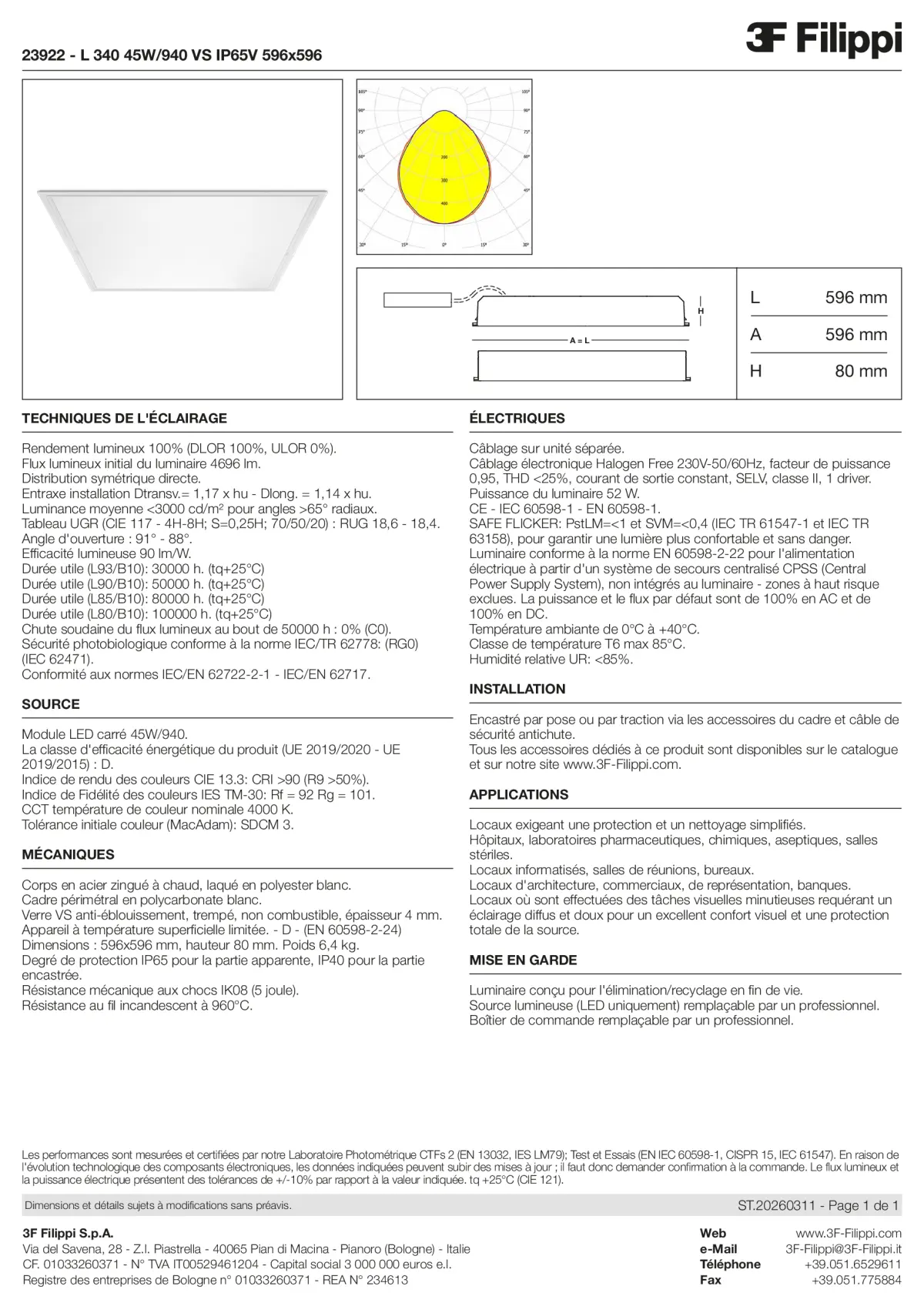 23922 - L 340 45W-940 VS IP65V 596x596 - Datasheet - fr
