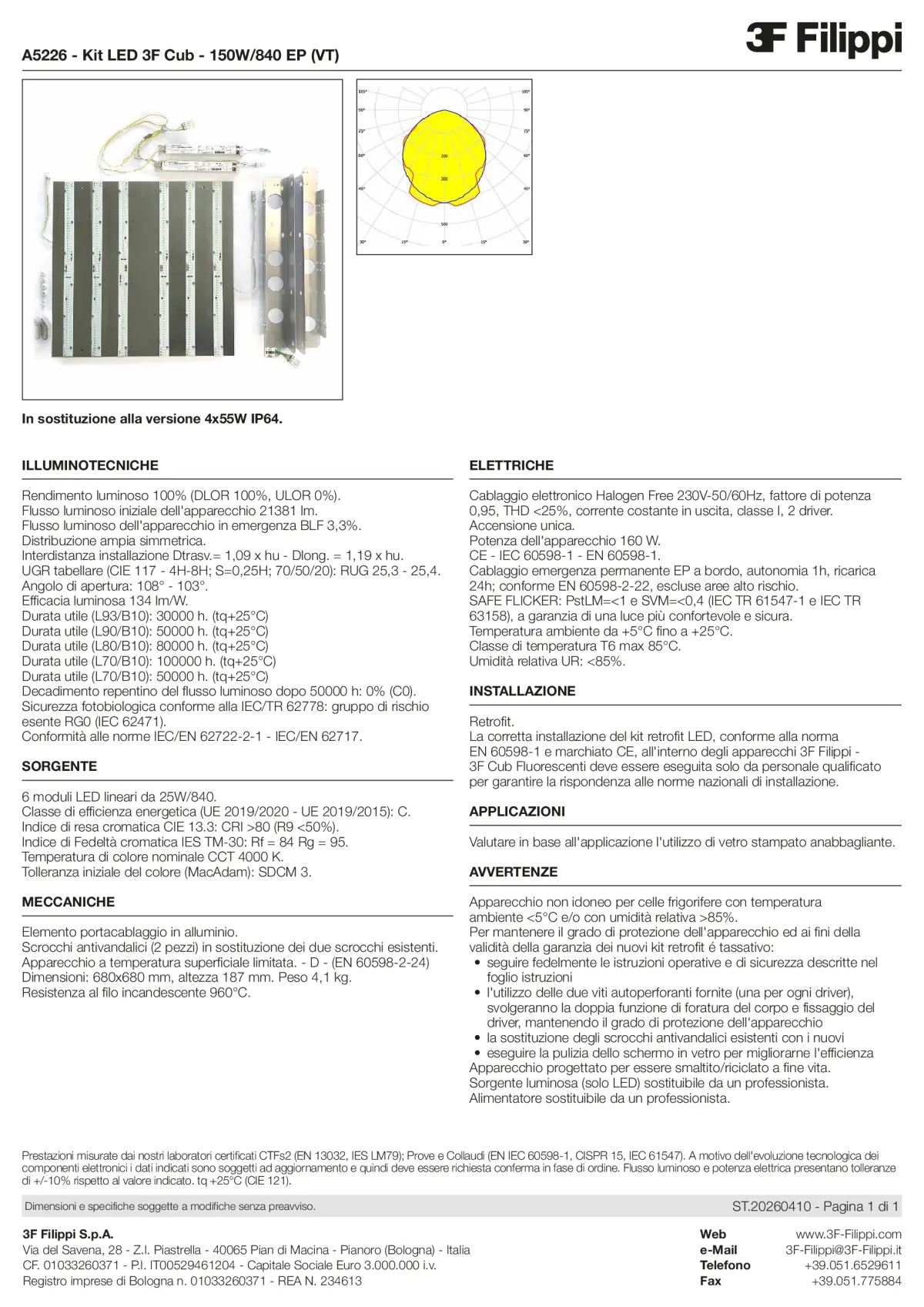 A5226 - Kit LED 3F Cub - 150W-840 EP (VT) - Datasheet - it