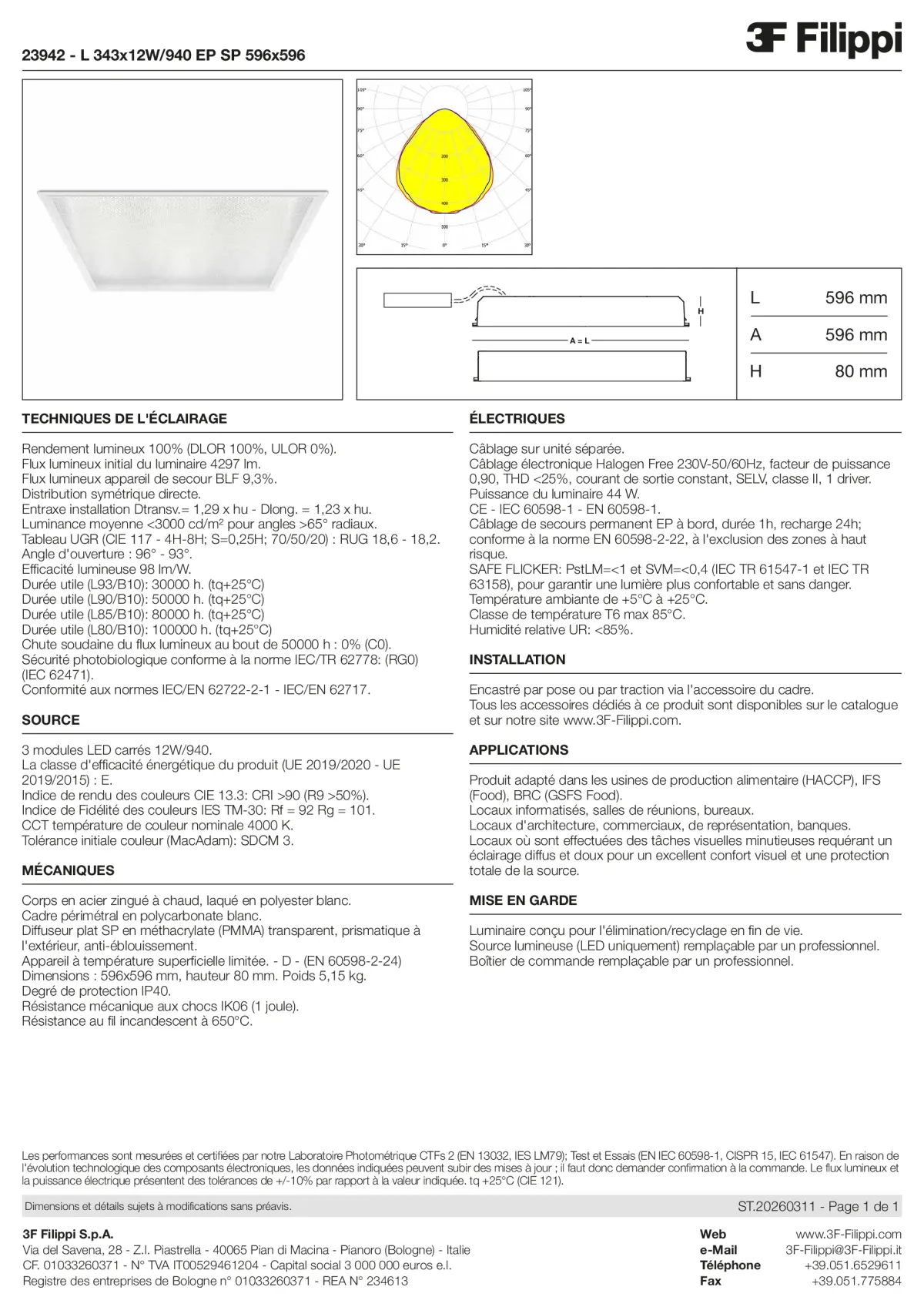 23942 - L 343x12W-940 EP SP 596x596 - Datasheet - fr