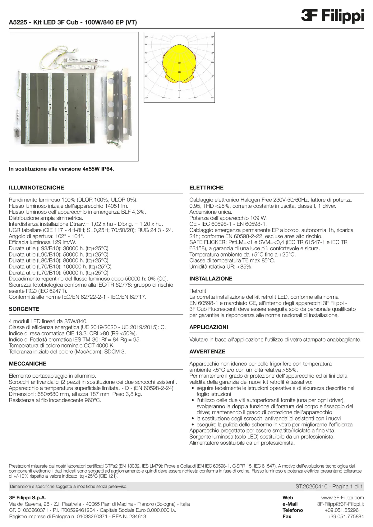 A5225 - Kit LED 3F Cub - 100W-840 EP (VT) - Datasheet - it