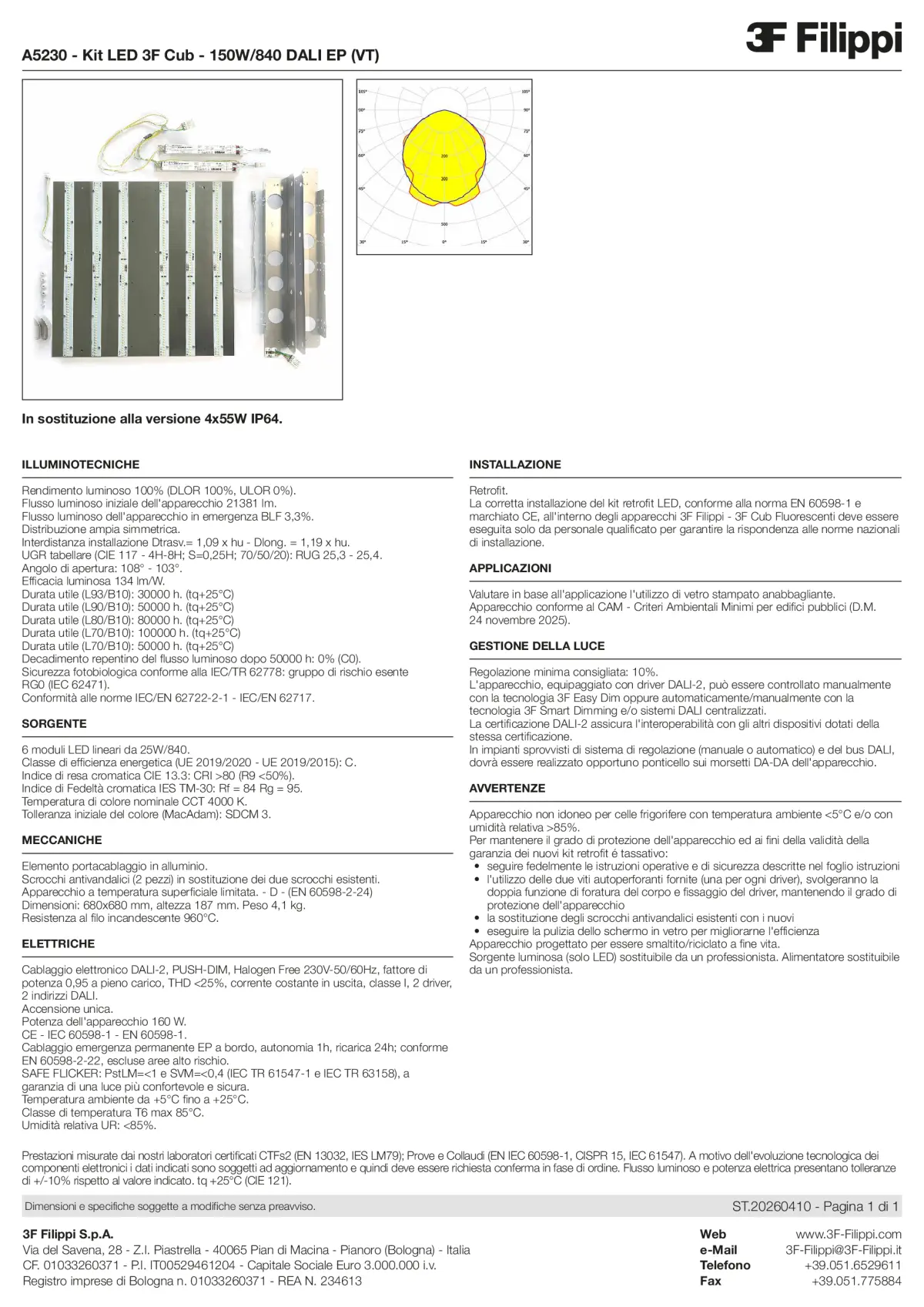 A5230 - Kit LED 3F Cub - 150W-840 DALI EP (VT) - Datasheet - it