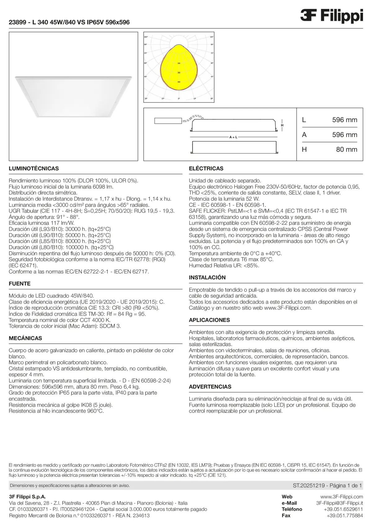 23899 - L 340 45W-840 VS IP65V 596x596 - Datasheet - es