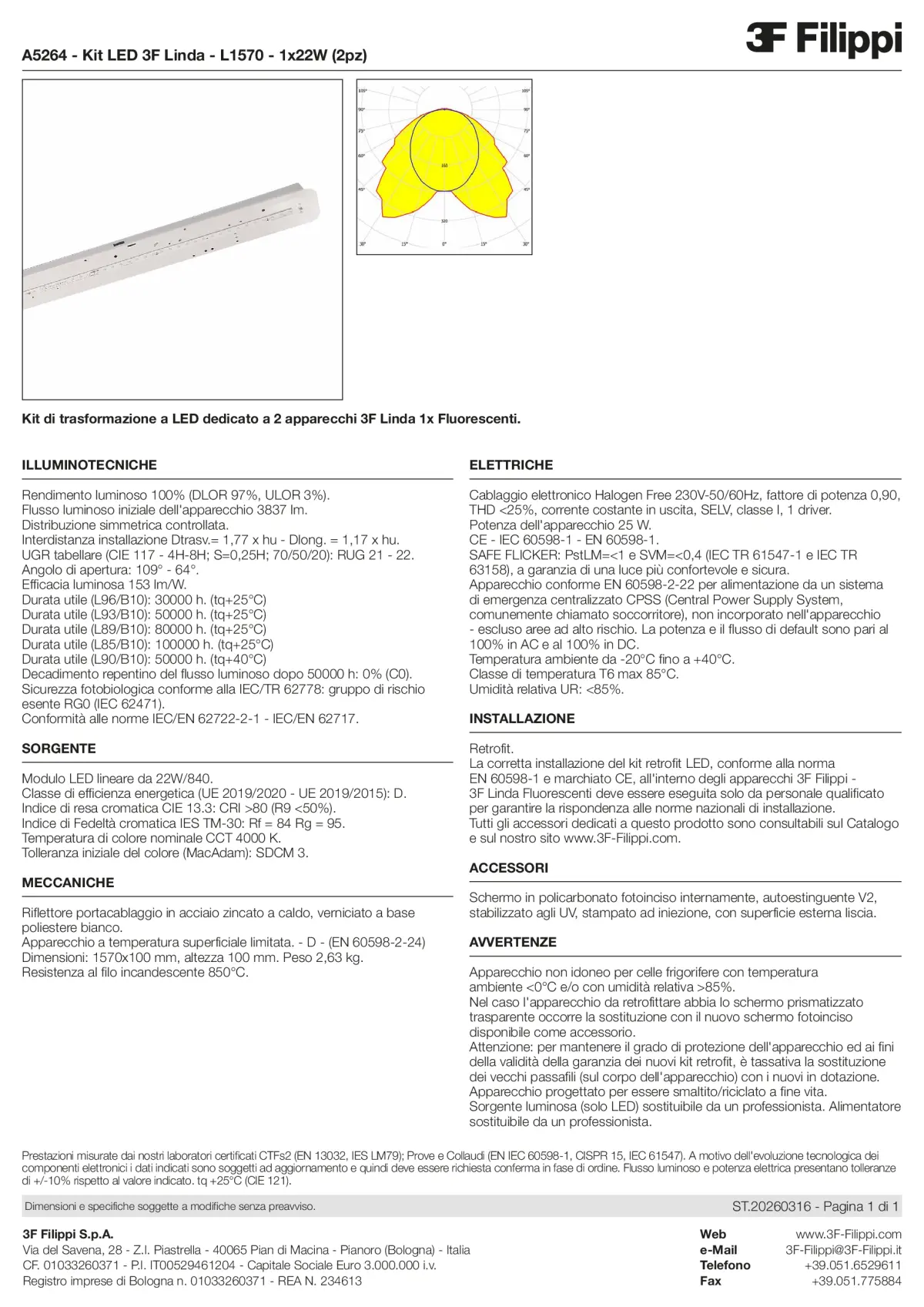 A5264 - Kit LED 3F Linda - L1570 - 1x22W (2pz) - Datasheet - it