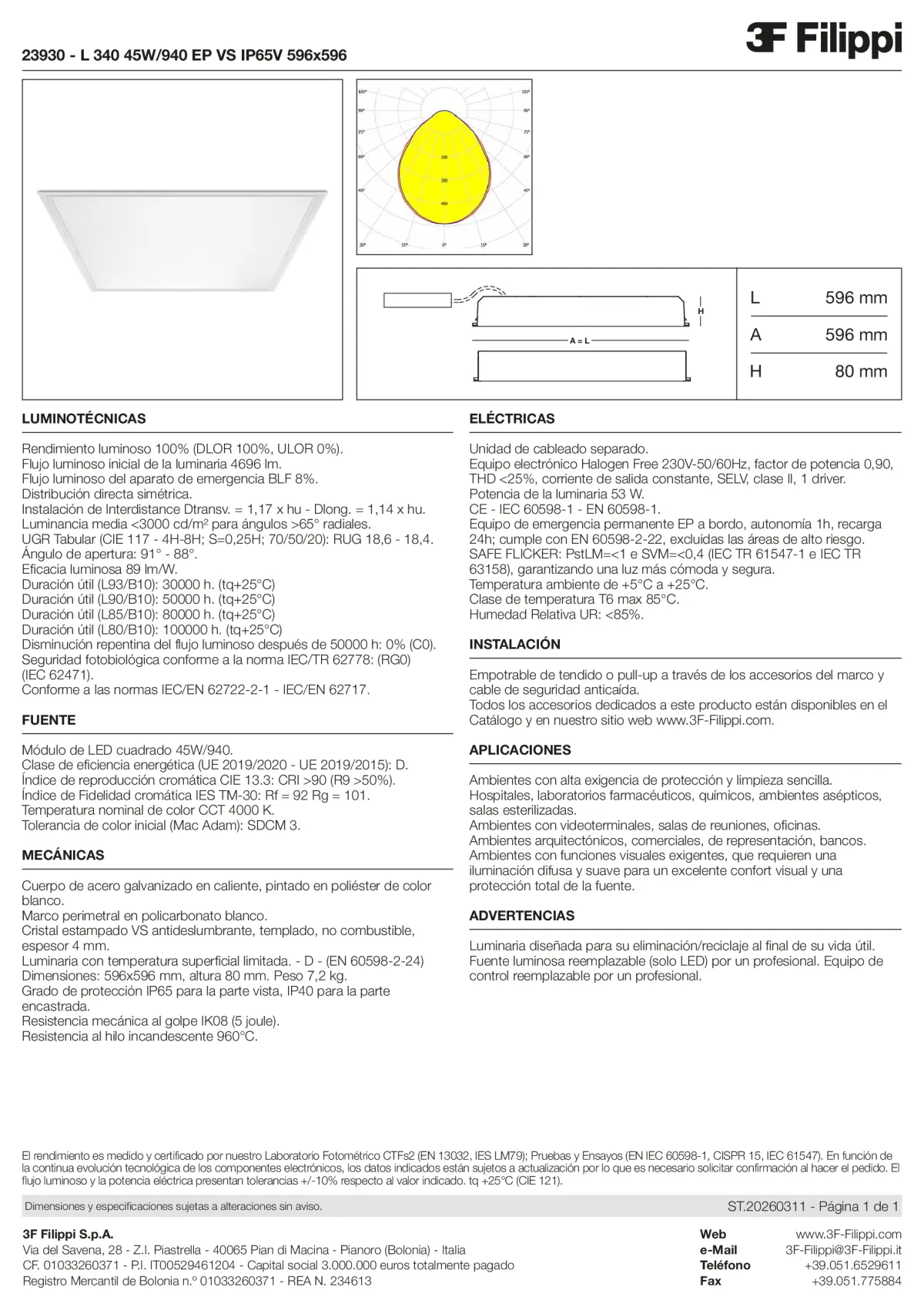 23930 - L 340 45W-940 EP VS IP65V 596x596 - Datasheet - es